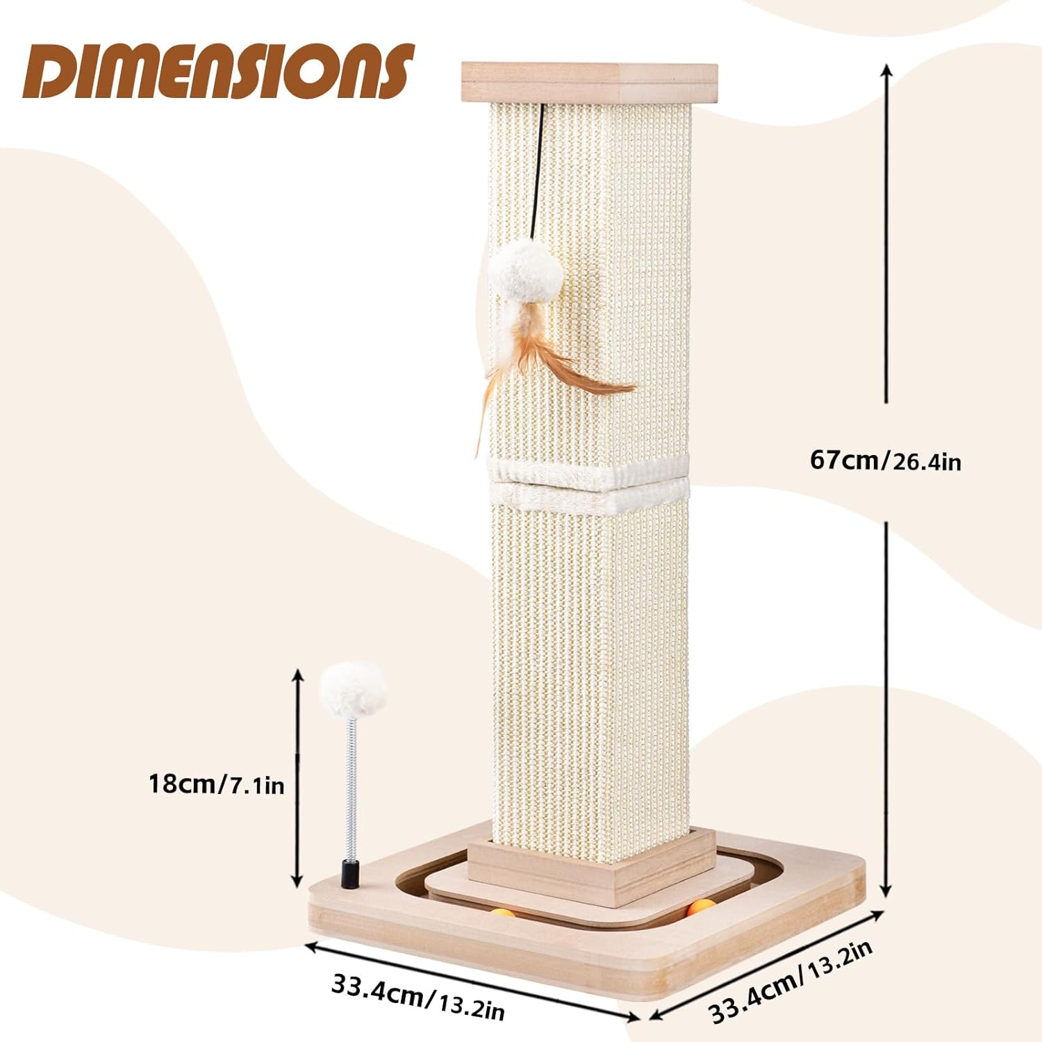 LIFLIX 67 Cm / 27" Cat Scratching Post, Sisal Cat Scratcher with Interactive Track Balls and Hanging Balls, Vertical Scratching Posts for Indoor Cats and Kittens image number 2