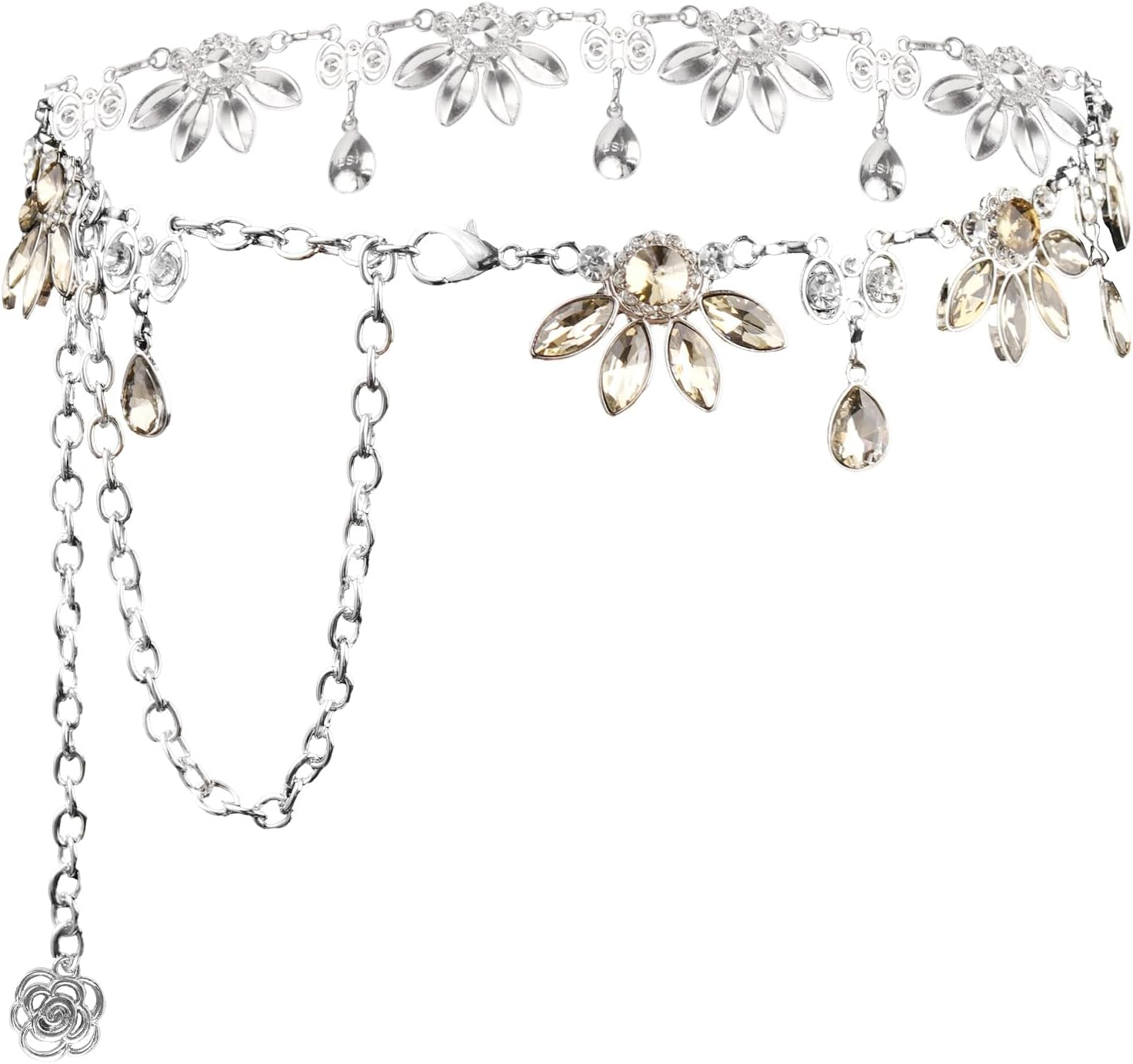 Women'S Floral Crystal Waist Chain Belt - Metal Rhinestone Western Belts Accessory Bling Bling Accessory for Dresses Jeans image number 3