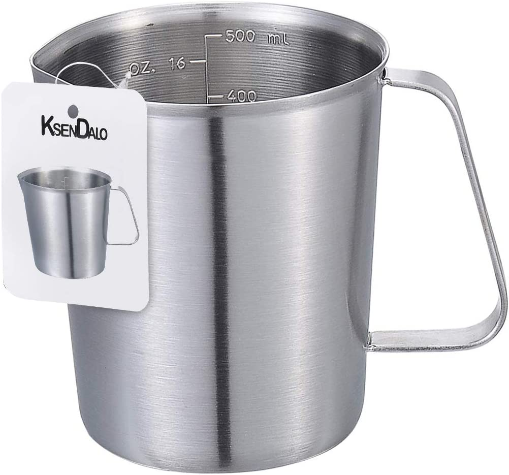 KSENDALO 16Oz/2Cup SUS304 Stainless Steel Measuring Cup - Precision Engraved Markings for Liquid, Coffee, Milk & Espresso - 500Ml Kitchen Mixing Pitcher, Canister & Container for Baking & Frothing image number 4