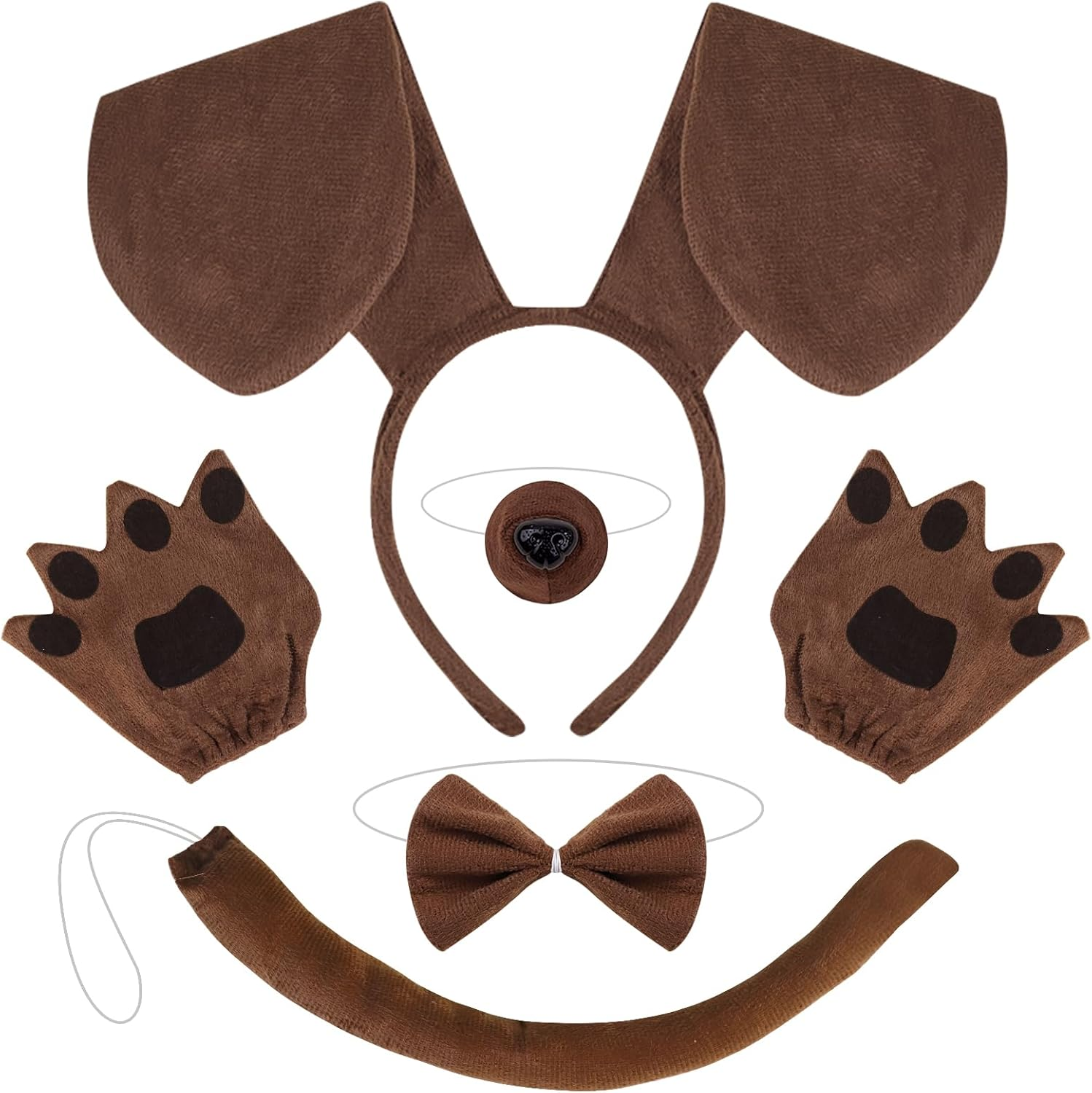Jokureao 5 Piece Puppy Costume Set, Dog Headband Ears, Bow Tie, Tail, Paw Gloves, Animal Puppy Dog Costume Set for Adults Children Carnival World Book Day Cosplay Party image number 5