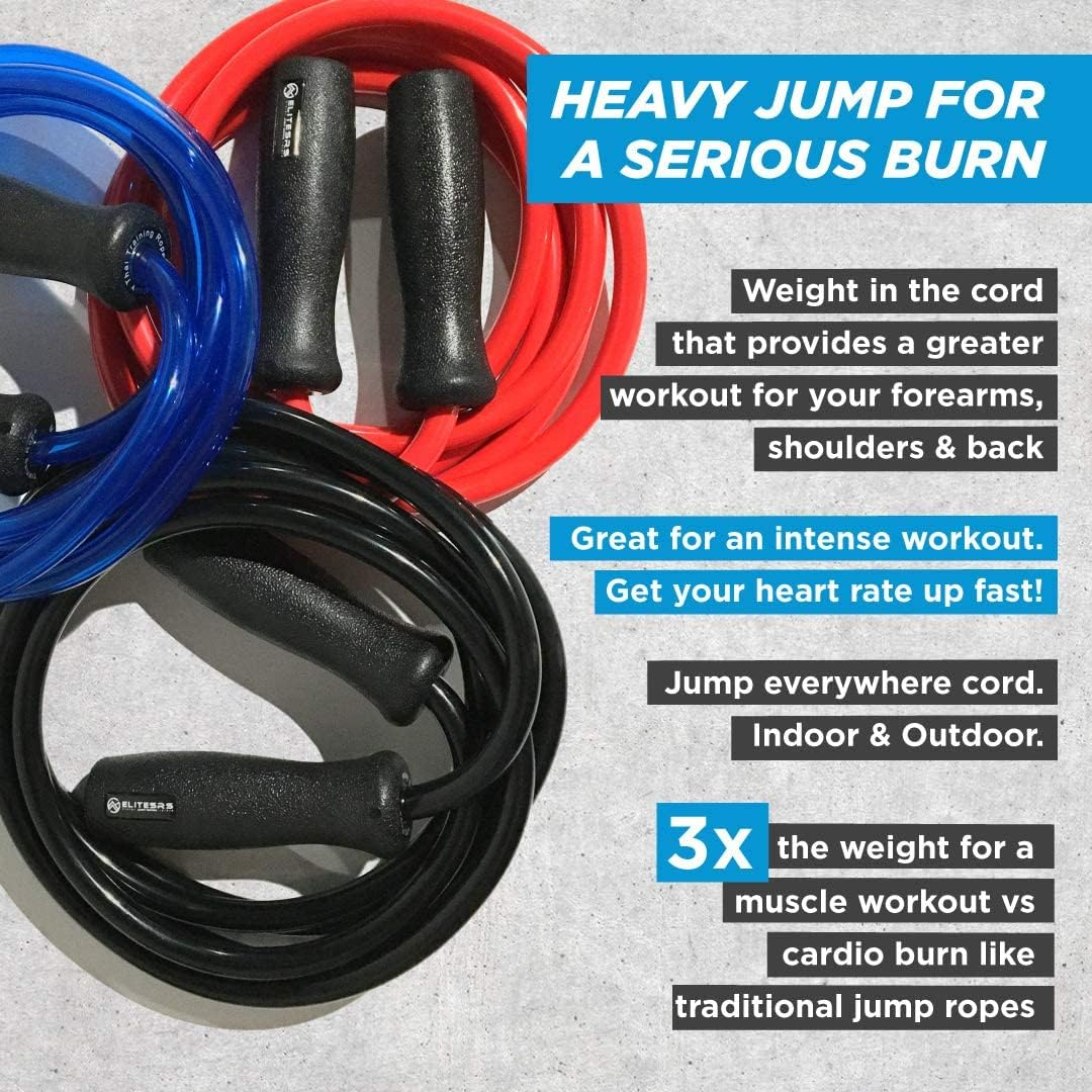 Elitesrs Muay Thai Power Rope 2.0 - Thick 12Mm PVC Cord - Heavy Training Jump Rope (1.3LB) - Upgraded with Dual Ball Bearings for Smooth Spin - Heavy Duty 4.75" Handles - Crimson Red - 9Ft image number 6