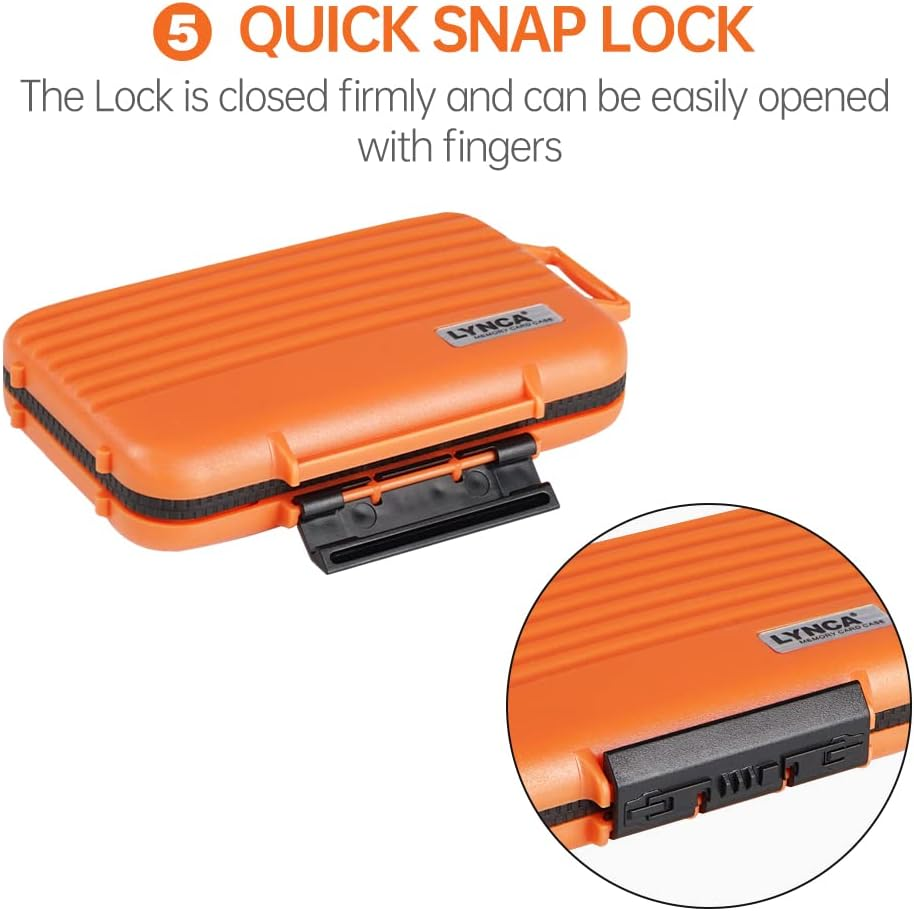 Water-Resistant & Anti-Shock Memory Card Case - Holds 24 Cards: 8 SD/SDXC/SDHC, 4 CF, 12 Micro SD/SDXC/SDHC TF (Orange) - Orange image number 5