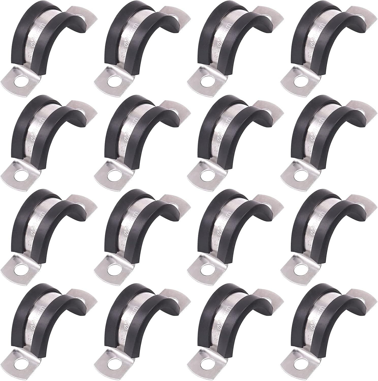 Glarks 60Pcs 8-32MM 2 Hole U-Tube Strap Clamp Set 304 Stainless Steel Rubber Cushion Rigid Pipe Strap U Bracket Tube Strap Assortment Kit for Pipe Tube Fixing (8-32Mm Strap Clamp Set) image number 4