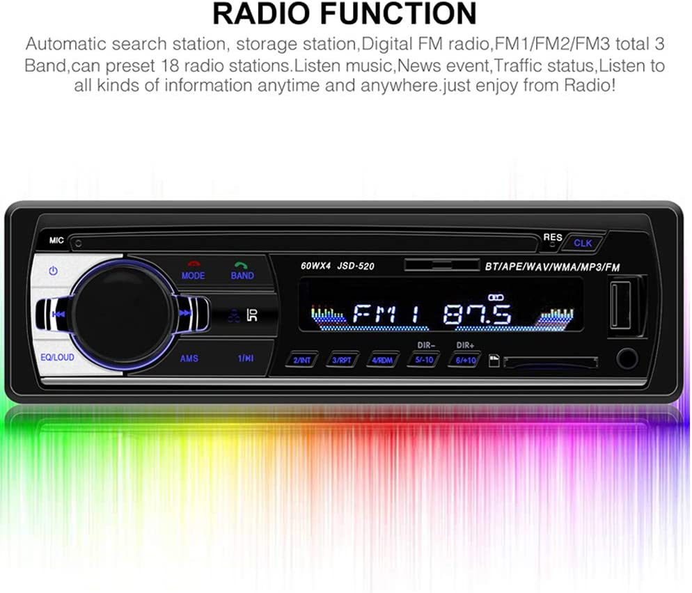Polarlander Car Radio Audio USB/SD/MP3 Player Receiver Bluetooth Hands-Free with Remote Control Black 1 Din image number 1