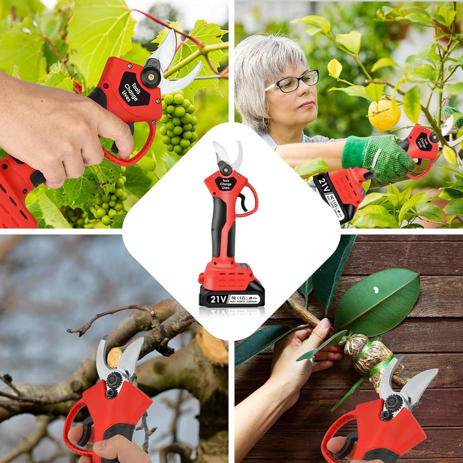Electric Pruning Shears: 21V Portable Electric Pruner, 30Mm(1.2 Inch) Cutting Diameter, Powered Cordless Brushless Pruning with 2 Pack 2.0Ah Lithium-Ion Battery for Tree Branch, Sk5 Blades image number 6