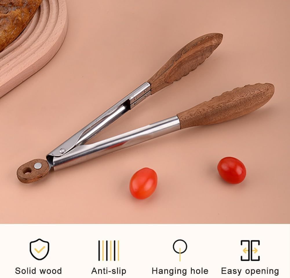 Salad Bread BBQ Non Slip Kitchen Tongs Toast with Wooden Tips Vegetable Meat image number 6