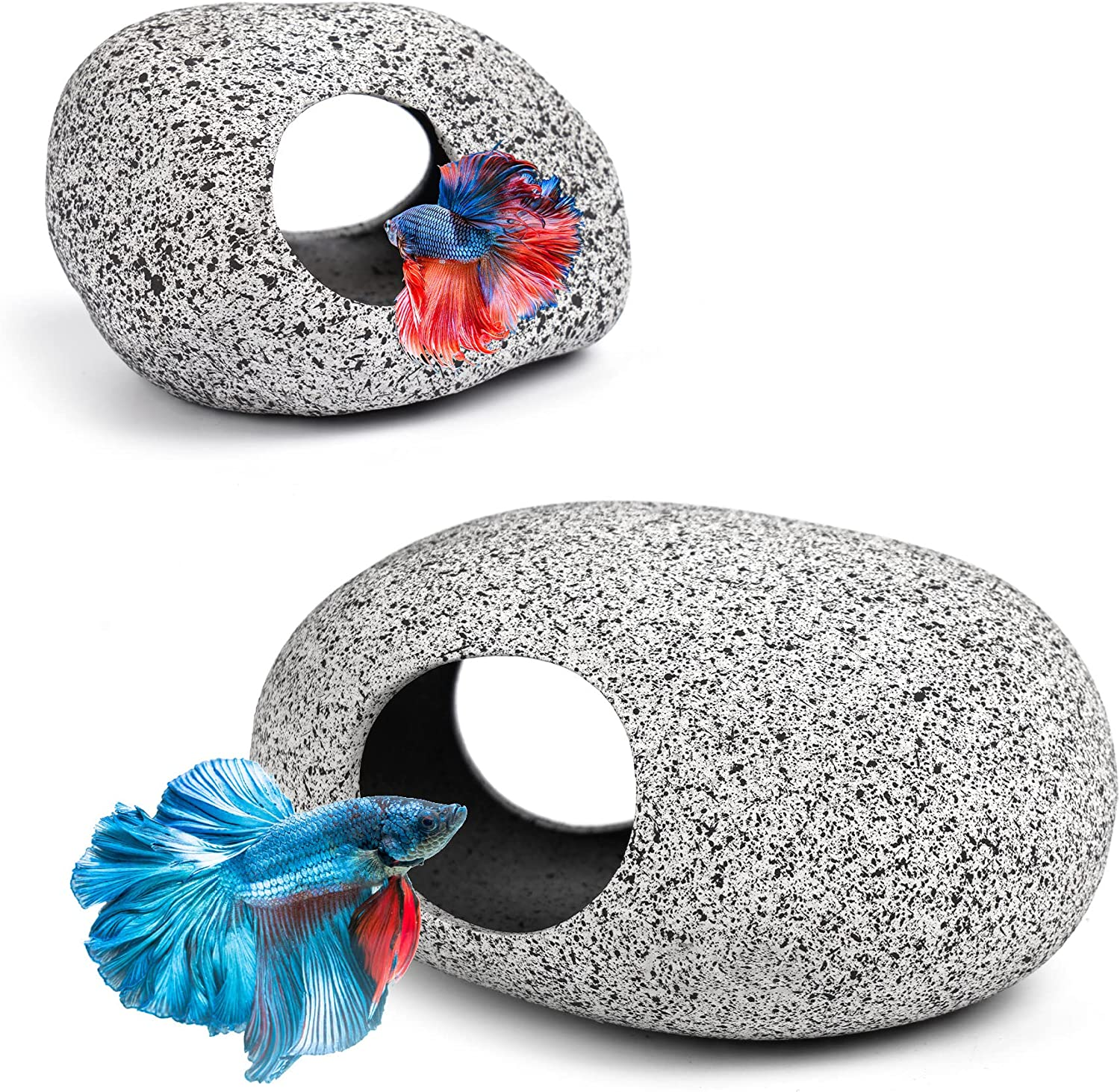 Aquarium Decorations Cave Fish Tank Accessories Rock Decor for Shrimp Cichlid Hiding Breeding Small Fish Bowl Hide Decoration Betta Toys Hideout Stones House（2Pcs） image number 1
