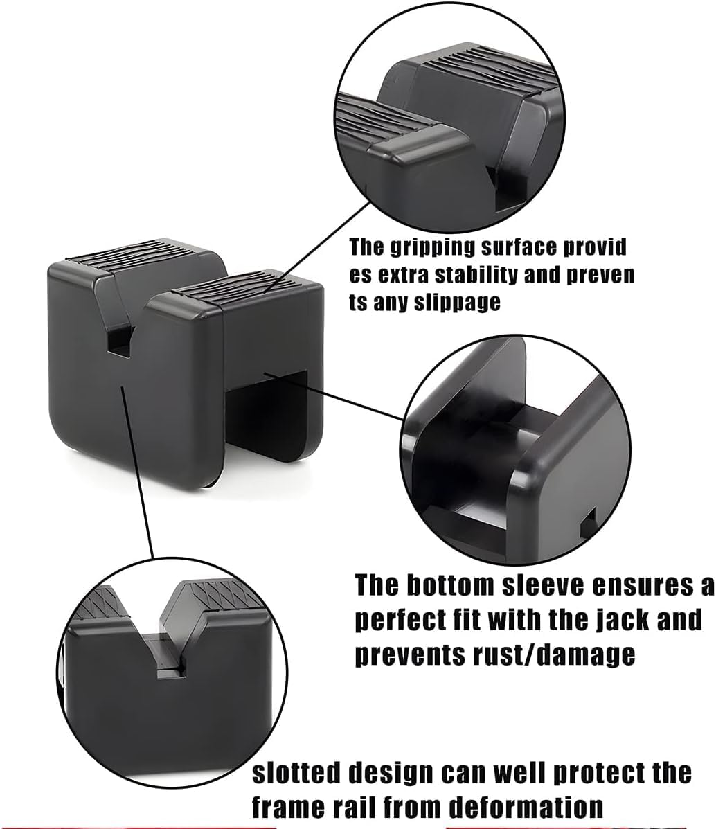 Jack Stand Pads, 4 Pcs 3 Ton Jack Pad Adapter, Universal Rubber Slotted Frame Rail Pinch Welds Protector Pad for Jack Stand Support Lift, Car Accessories for Sedan, SUV and More, Black