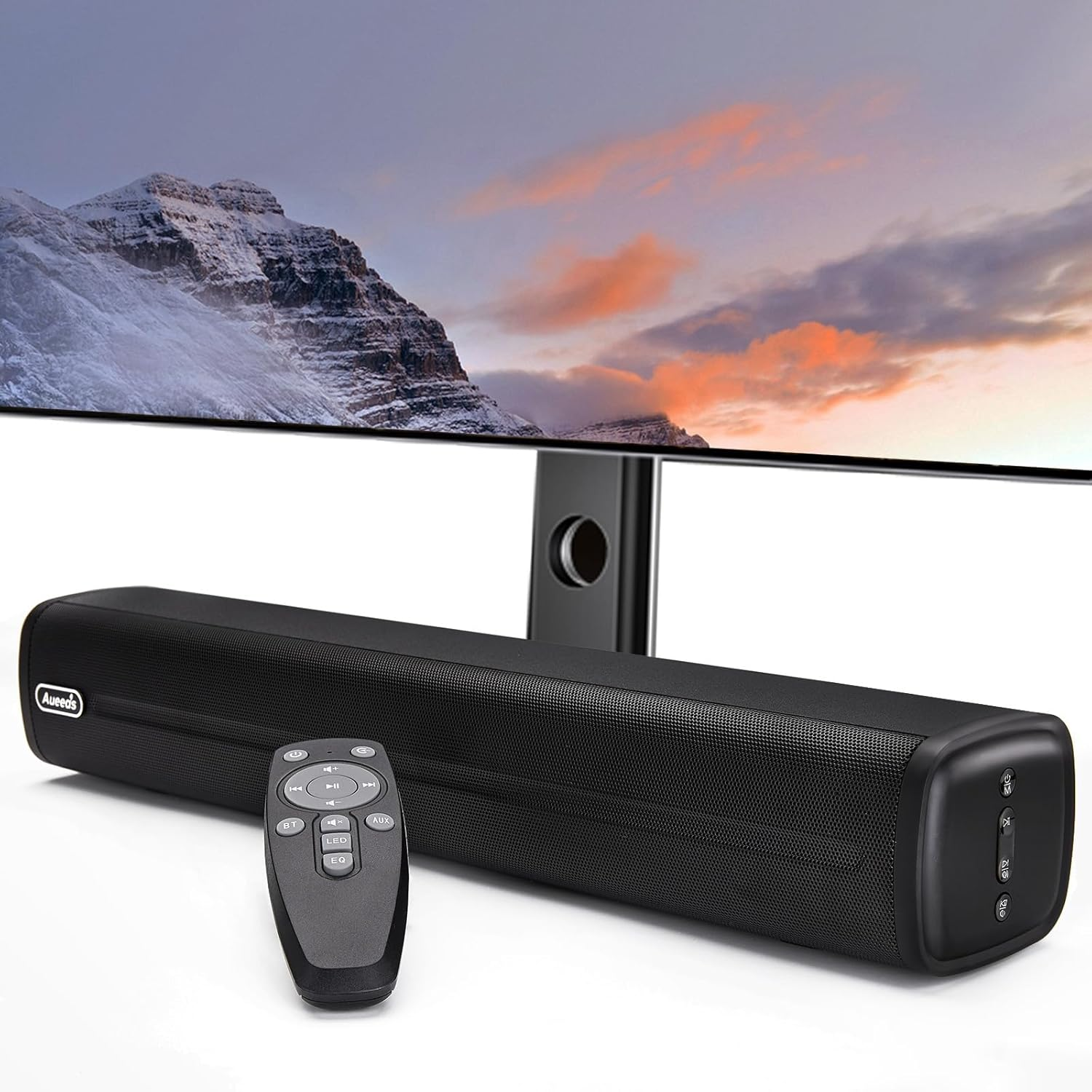 Small Soundbar for TV, Aux Sound Bar 50W 16-Inch Ultra Slim Mini Surround Soundbar TV Speakers System with Wireless Bluetooth 5.0 Optical AUX USB Connection, 3 Equalizer Modes, for 4K & HD Tvs