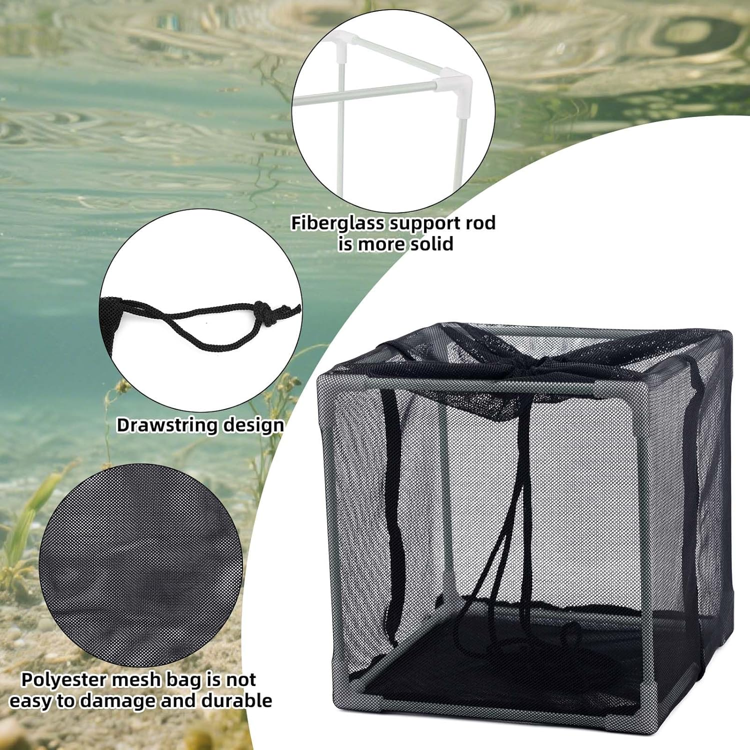 10In Pond Filter Bag, Black Mesh Pump Filter Media Bag Anti-Clogging Cube Pond Cover Water Pump Barrier Box Basket Cage for Outdoor Fish Koi Ponds Swimming Pools Garden Water Features image number 2