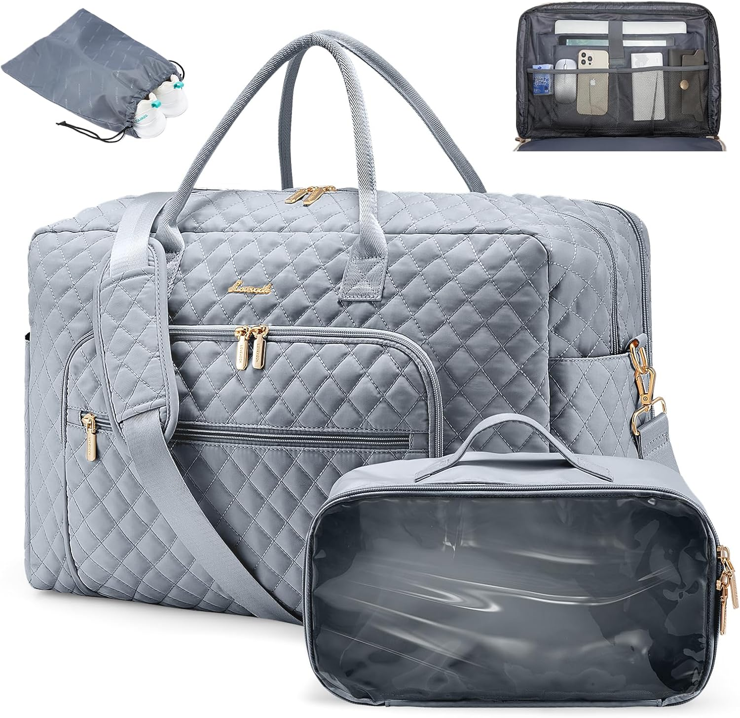 LOVEVOOK Travel Duffle Bag, Weekender Bag for Women with Toiletry Bag Carry on Overnight Bag with Laptop Compartment, Yoga Gym Bag with Wet Pocket Shoe Bag, Hospital Bag for Labor and Delivery, Grey,