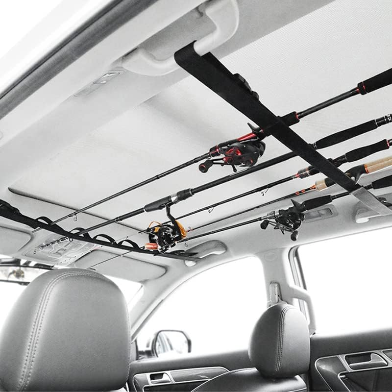 AIMALL 2Pcs Car Fishing Rod Strap Fishing Rod Storage Rack Rod Carrier Holder for Suvs, Easy Install, Space-Saving Design, Holds up to 5 Rods and Reels, 43.3-61 Inches Long Strap