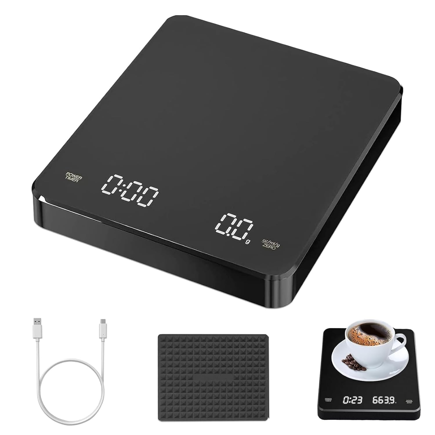 Espresso Scale with Timer, 5Kg/0.1G Electronic Coffee Scale, High Precision, with Waterproof Insulation Pad, Suitable for Hand-Drip Coffee, Espresso, and Kitchen Weighing