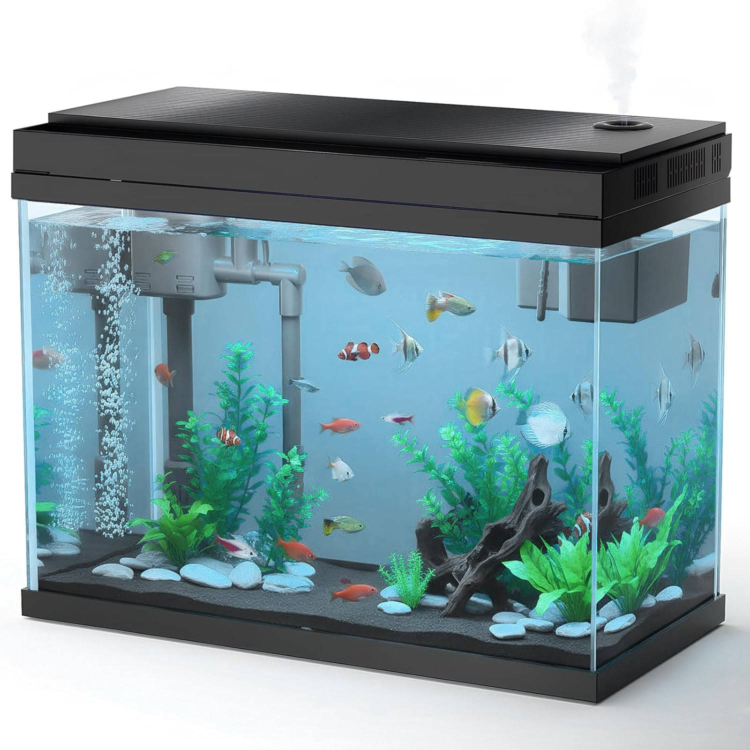 Smart Aquarium Small Aquarium Kit, 2.1 Gallon Fish Tank Kit with 7-Colour LED Light Scent Diffuser Humidifier Temperature Indicator image number 2