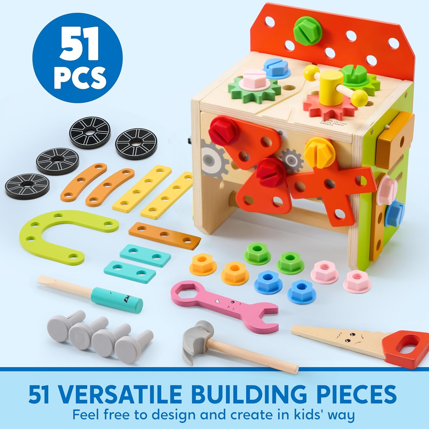 SYNCFUN Kids Tool Set, 51 PCS Wooden Educational Tools for Boys and Girls, Montessori Toys for 3 4 5 6 Year Old, Learning and Construction Toys for Toddlers, Christmas Birthday Gift image number 2