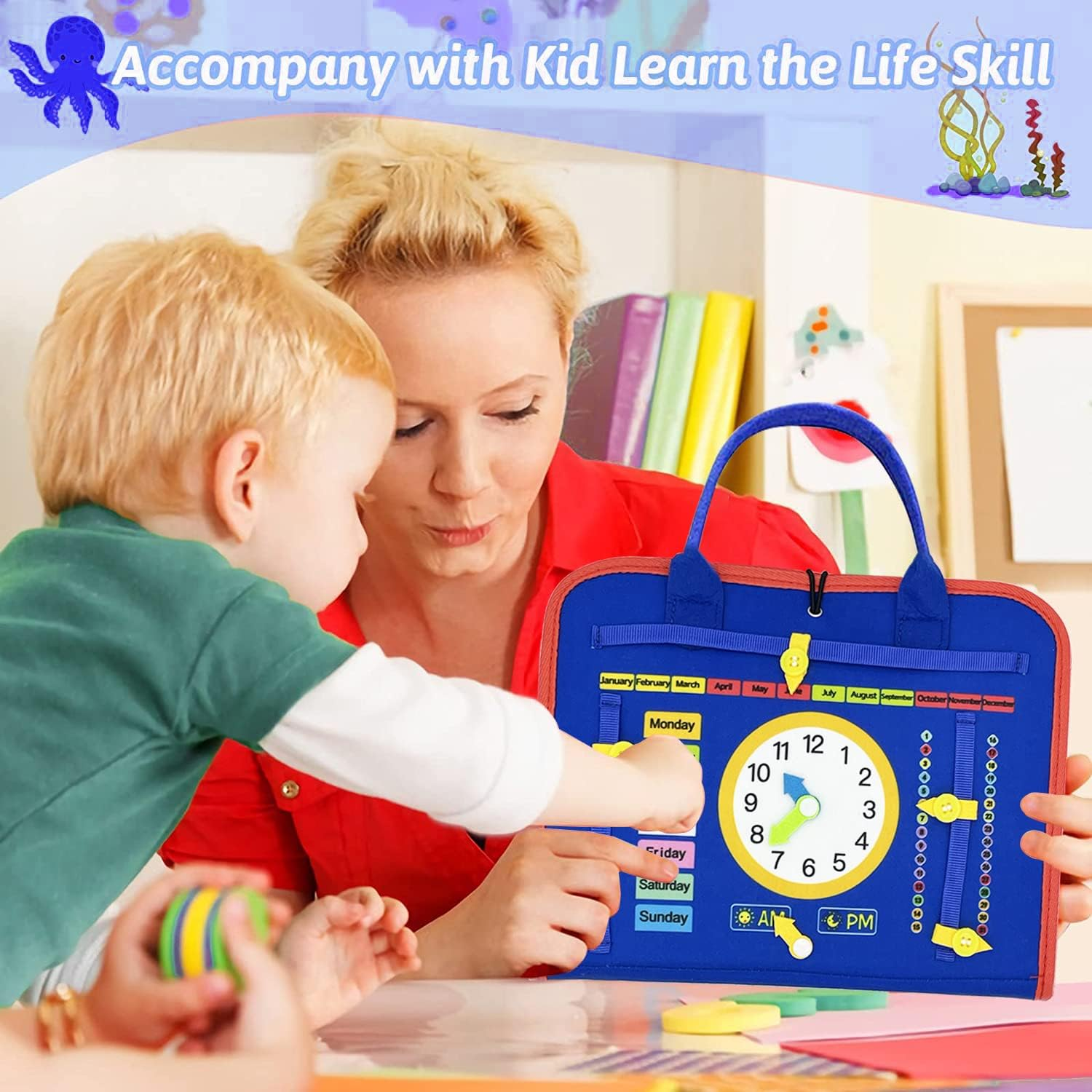 Busy Board, Toddler Travel Toys, Quiet Book, Sensory Toys for Toddlers 2 3 4, Montessori Toys for Toddler Activities Board, Educational Toys for 2 Year Old Girls Boys Gift (Blue) image number 4