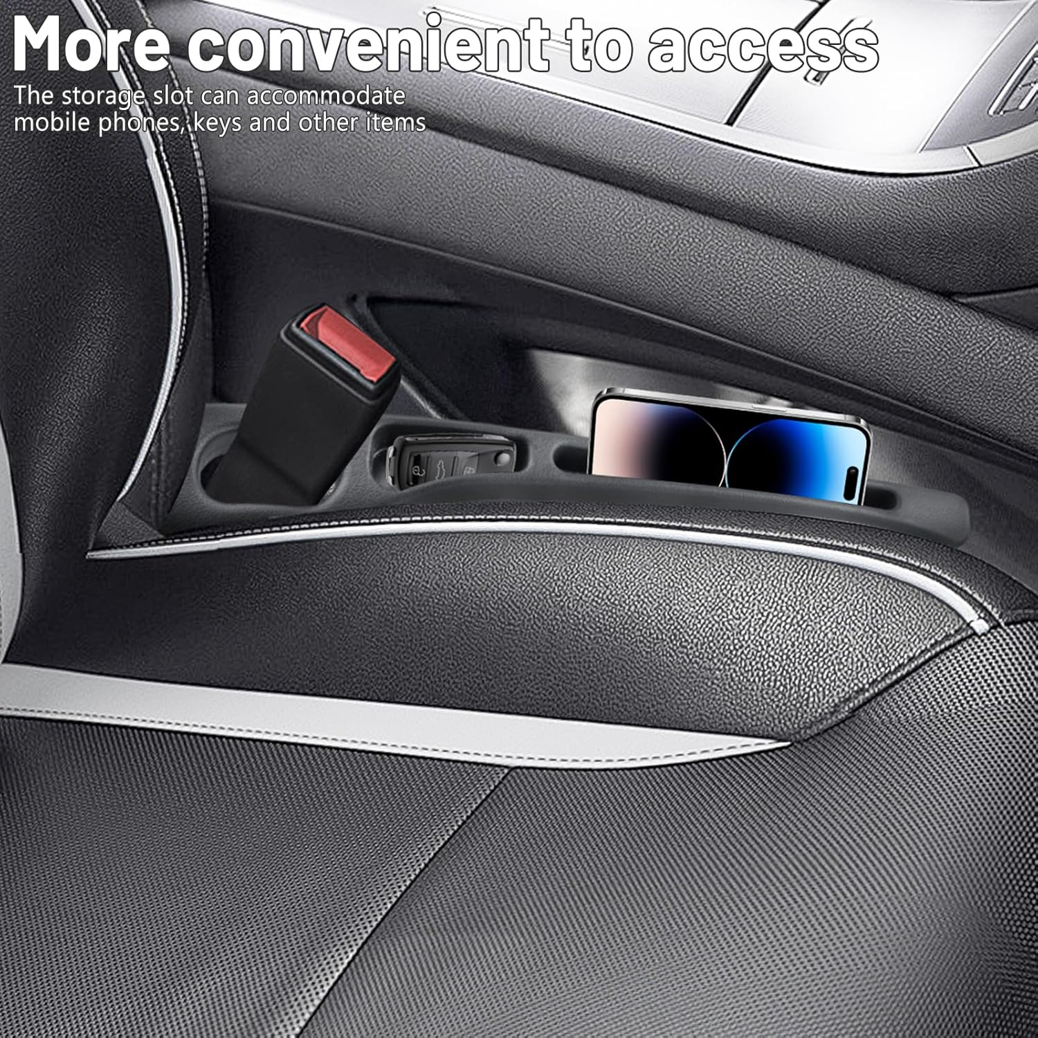 2PCS Car Seat Gap Filler, Universal＆Multifunctional Car Accessories Organiser, Seat Side Gap Filler with Organizer Function for Cars, Trucks and Suvs, Fill the Gap between Seat and Console (Black) - Beige image number 2