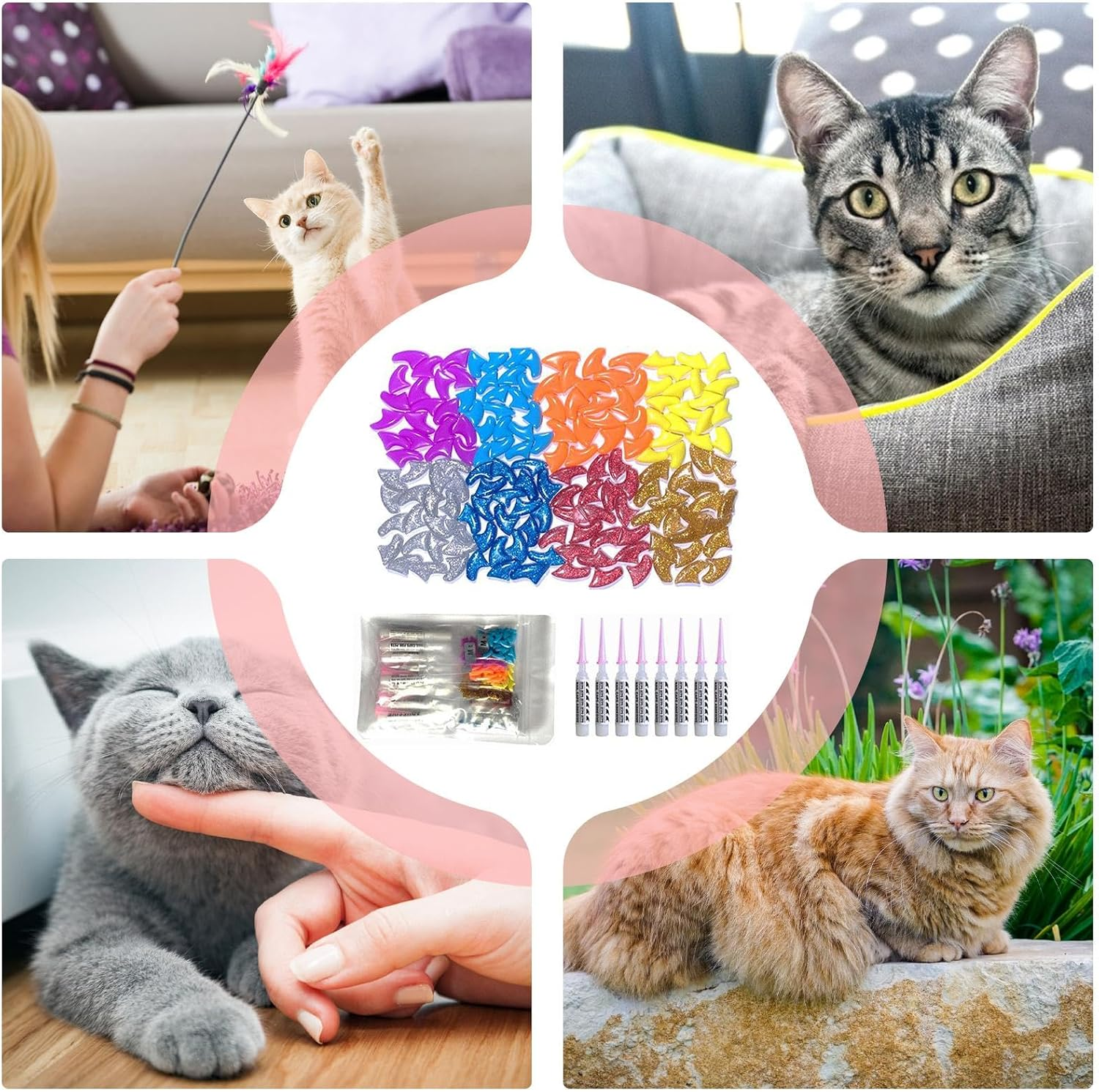 160 Cat Nail Covers Kit, Kitten Claw Protection, Pet Cat Paw Covers, Nail Covers for Small Cats, Cat Claw Covers with Adhesives, Colored Cat Nail Caps, Cat Paw Cover Set for Small Cats 6-9Lbs image number 6