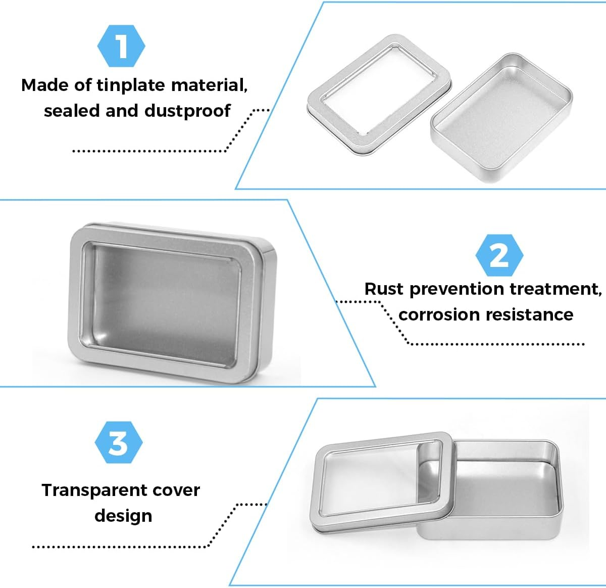 Rairsky Storage Box Silver Metal Rectangular Rustproof Pack of 4 Tins for Sweets Gifts image number 2