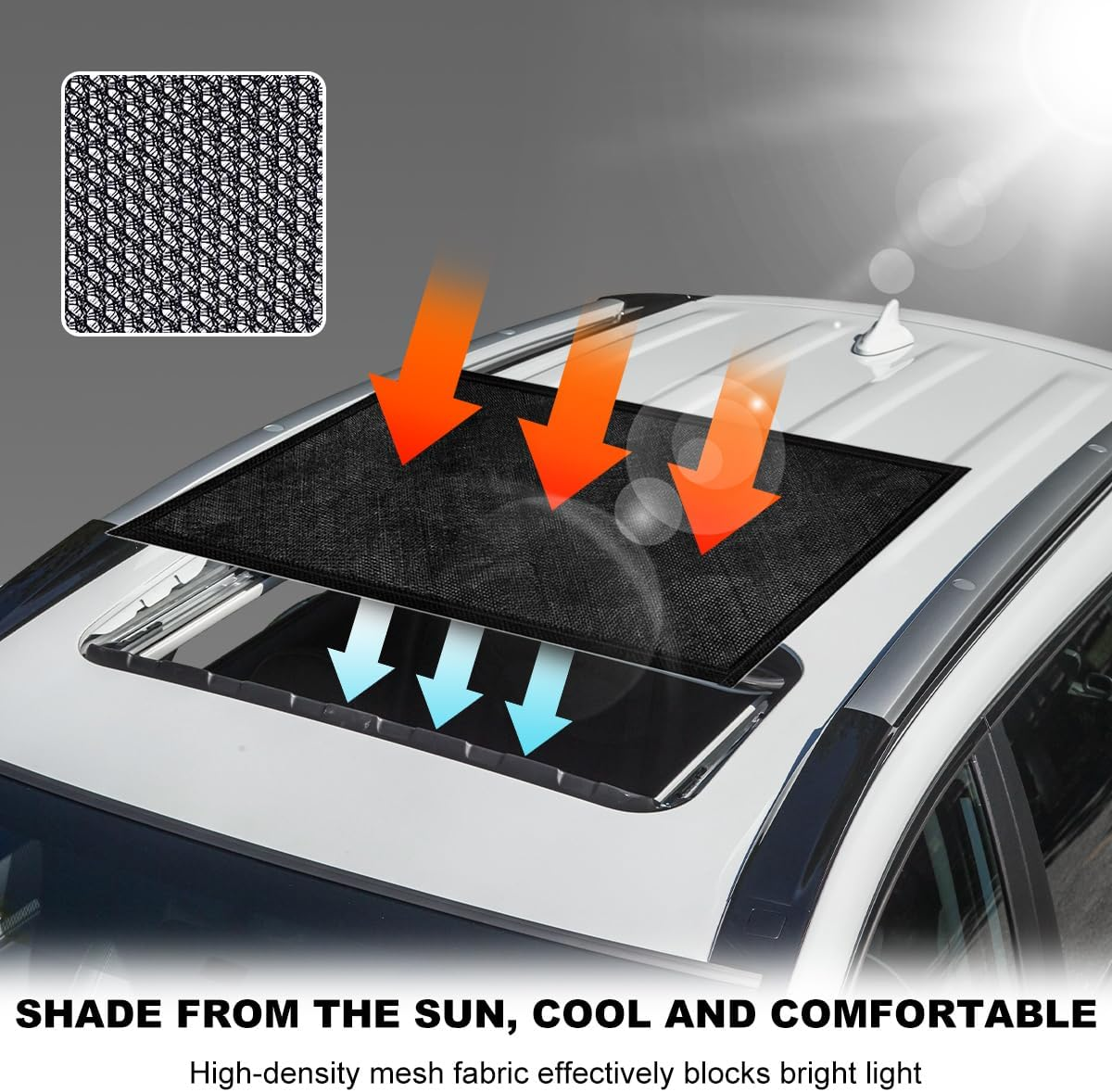 Car Sunroof Sun Shade, Magnetic Quick Install UV Sun Protection Auto Roof Screen Cover for Overnight Camping, Breathable Sunshade Mesh for Vehicle Moonroof and Side Window image number 4