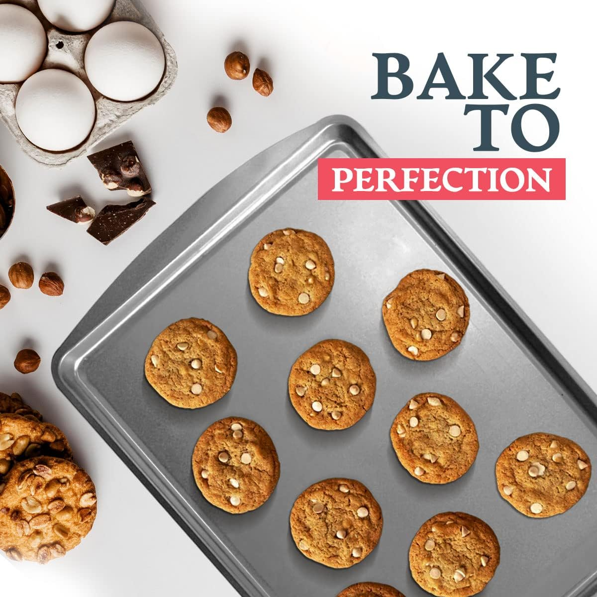 SOL 2Pk Everyday Large Oven Trays Set 38 X 25Cm | Durable Flat Stainless Steel Baking Trays for Oven | Baking Sheets Pan Cooking Trays for Oven | Bakeware Tins and Trays | Baking Tins image number 1