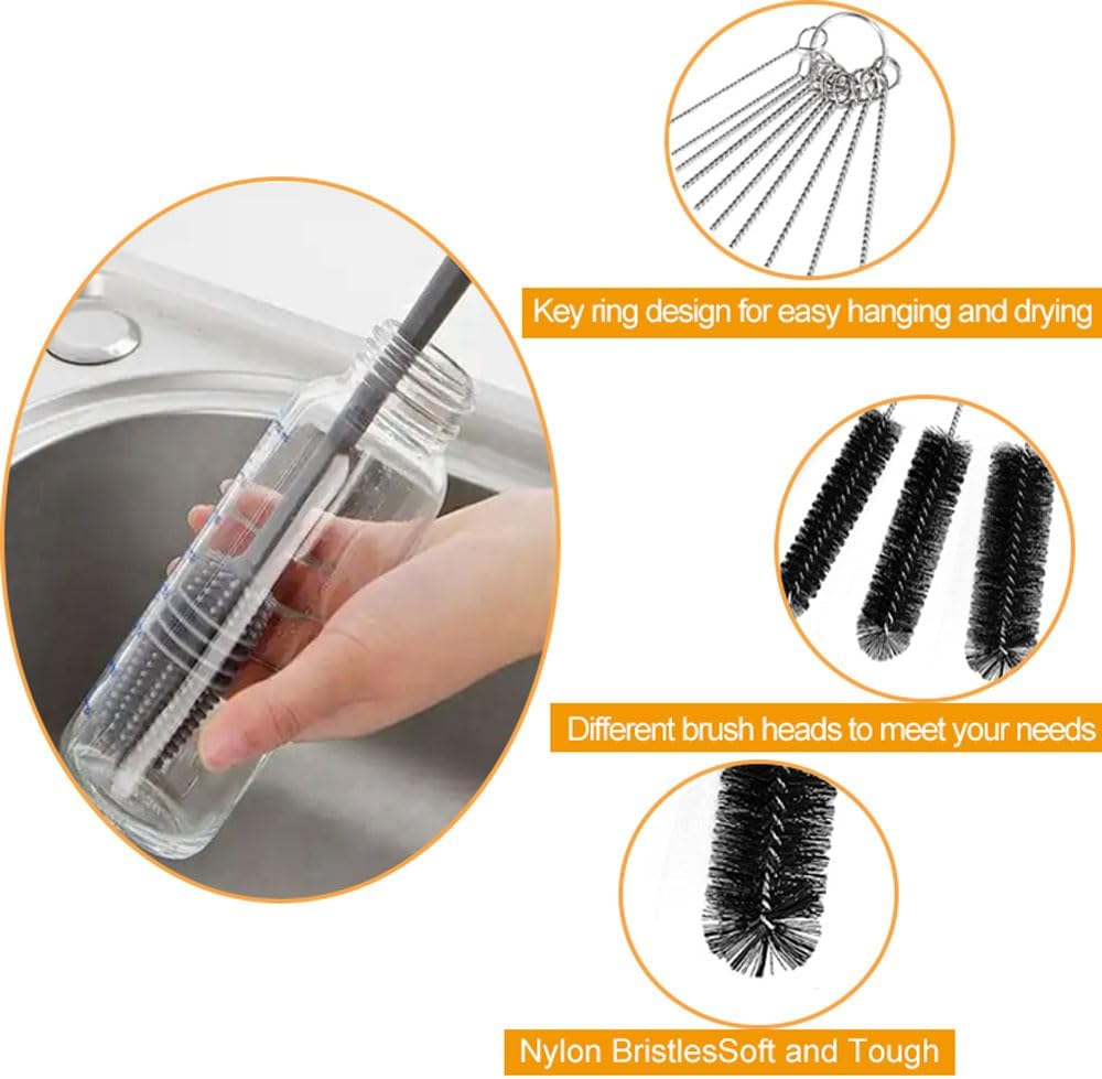 10Pcs Bottle Cleaner Brush Set with Hook, 8.2 Inch Nylon Bottle Cleaning Brushes for Narrow Neck Bottles, Cups, Pipe Cleaners, Straw Cleaner Brush for Owala,Baby Bottles,Hydroflask,And Munchkin