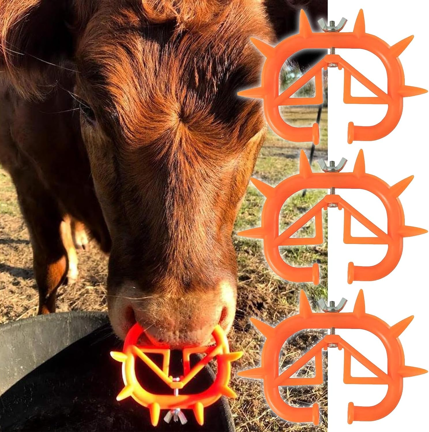 Nlvnmv 10 PCS Thickened Plastic Calf Weaning Rings, Durable Orange Cow Nose Rings for Livestock, Cattle Weaning Tool to Prevent Calf Sucking image number 6