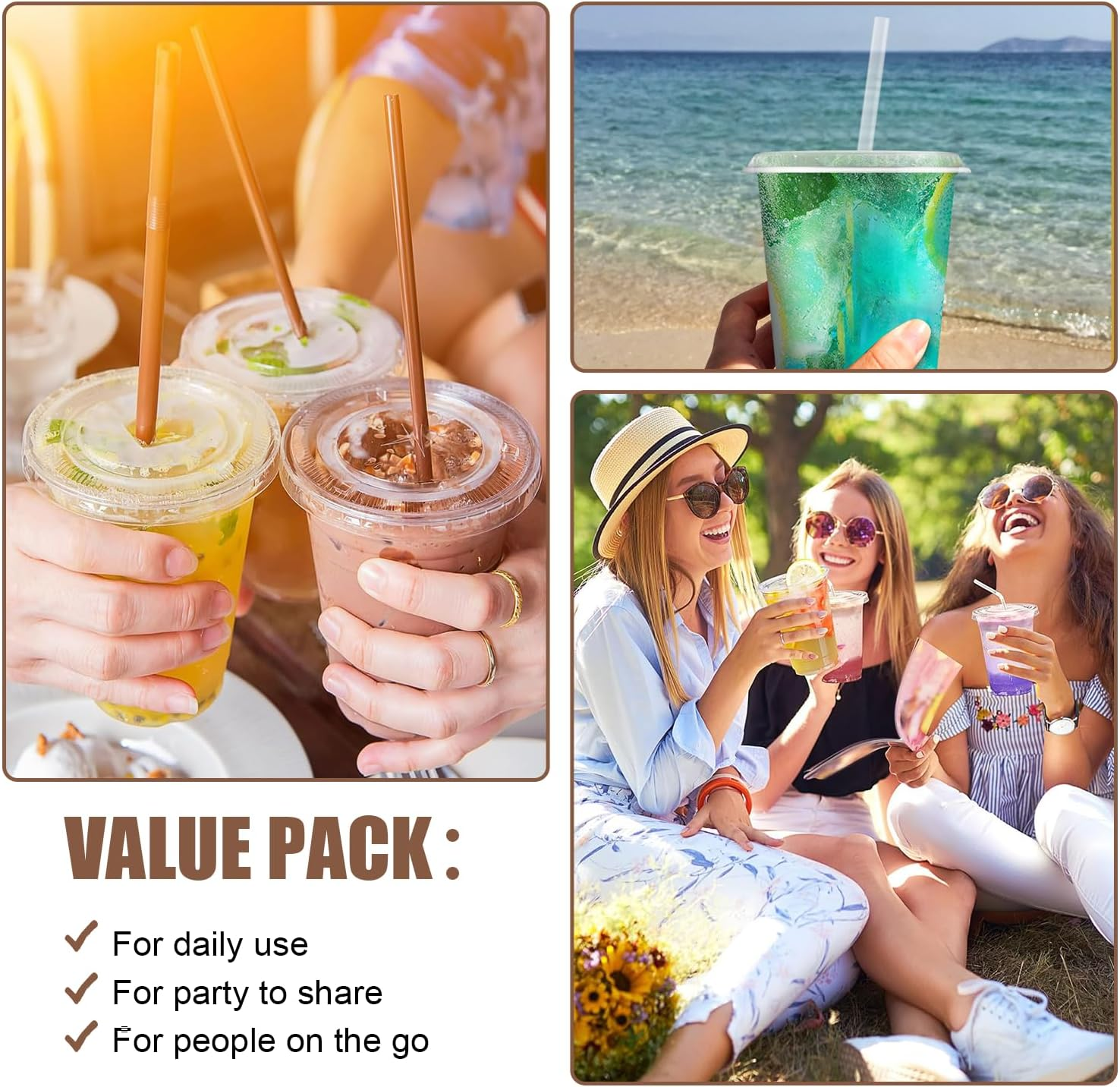 100 Pack 16 Oz Reusable Plastic Cups with Lids and Straws, Reusable Clear Party Coffees Cups for Wedding Party, Cold Beverages, Iced Coffee, Smoothies, and Leak-Proof, Durable, Bpa-Free image number 1