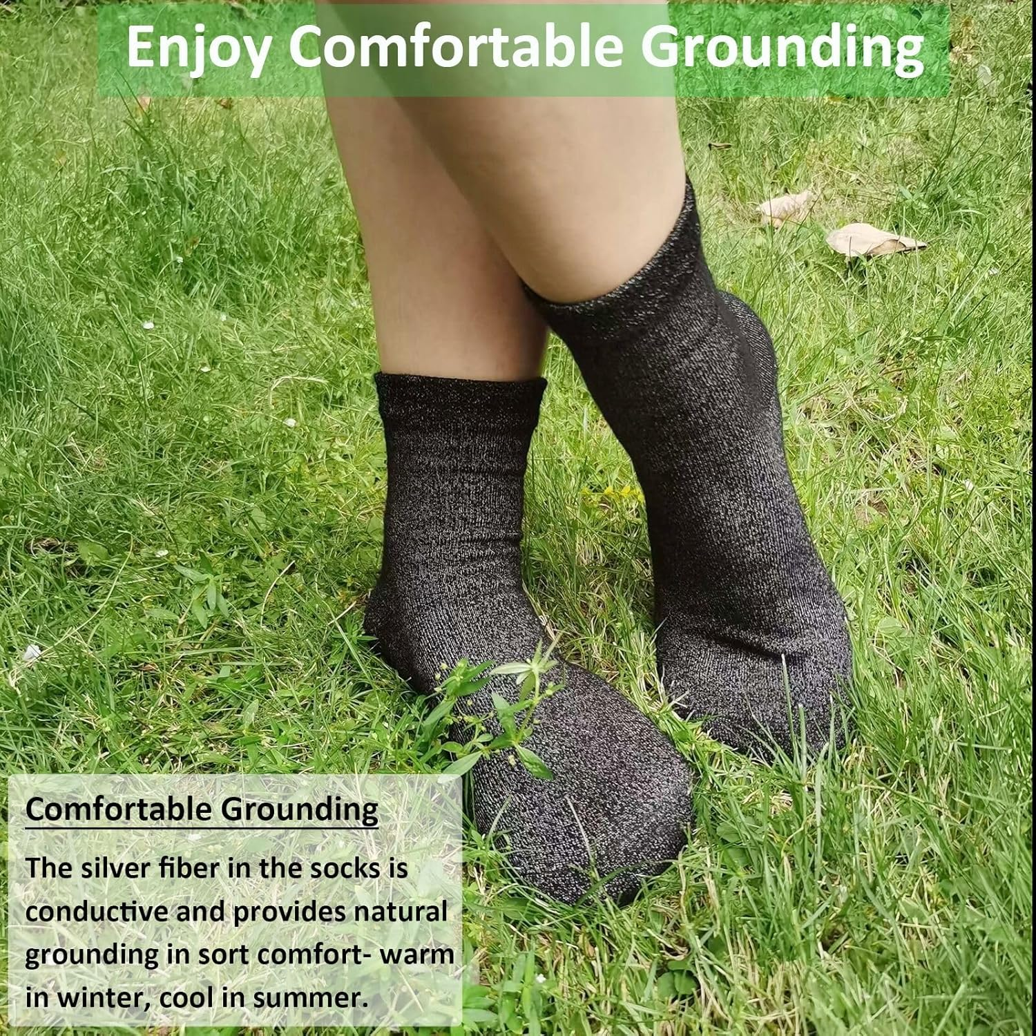 Grounding Socks, Conductive Silver Fiber Crew Socks for Women Men, Earth Connected Socks for Grounding Mat, Sheets, Shoes image number 3