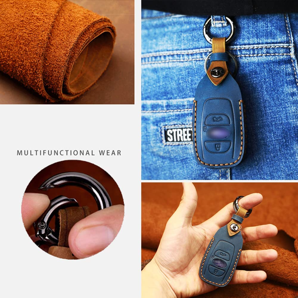 Ontto Key Fob Cover Keyring for Subaru Ascent BRZ Crosstrek Forester Impreza Legacy Levorg Outback STI WRX XV Key Cover Case Accessories Leather Keyless Key Holder Keychain 3 Buttons Blue image number 4