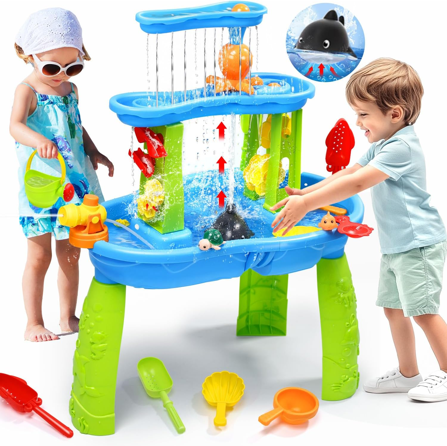 Skirfy Water Table with Water Pump for Toddlers Kids, 3-Tier Outdoor Sand and Water Play Water Activity Tables Beach Toys for outside Backyard for Toddlers Age 3-5 image number 2