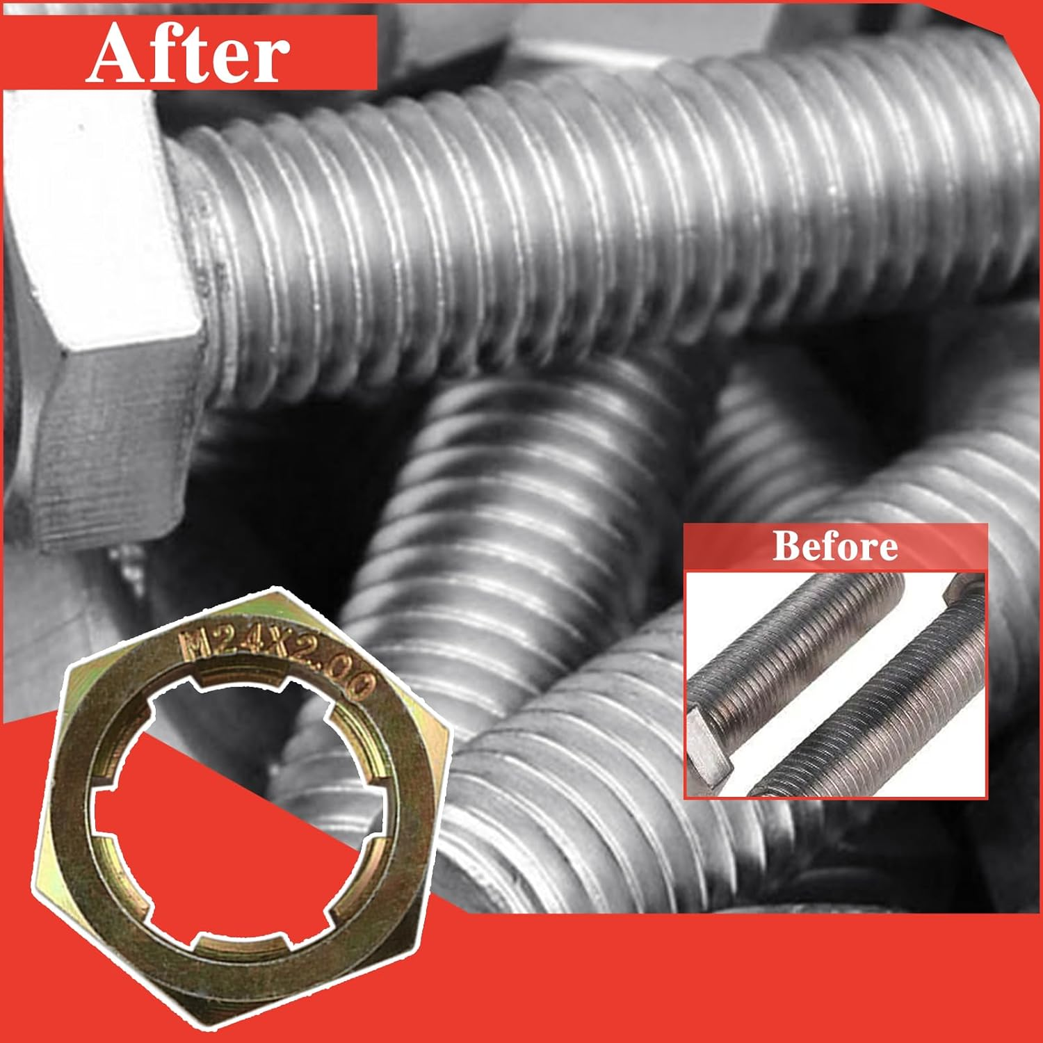 LEONTOOL 8 PCS Axle Spindle Thread Chaser Set, Thread Repair Kit High-Strength Thread Restorer Tool, Axle Spindle Fractional Cleaning and Rethreading Set Metric M20 M22 M24 & UNEF 13/16" 3/4" image number 3