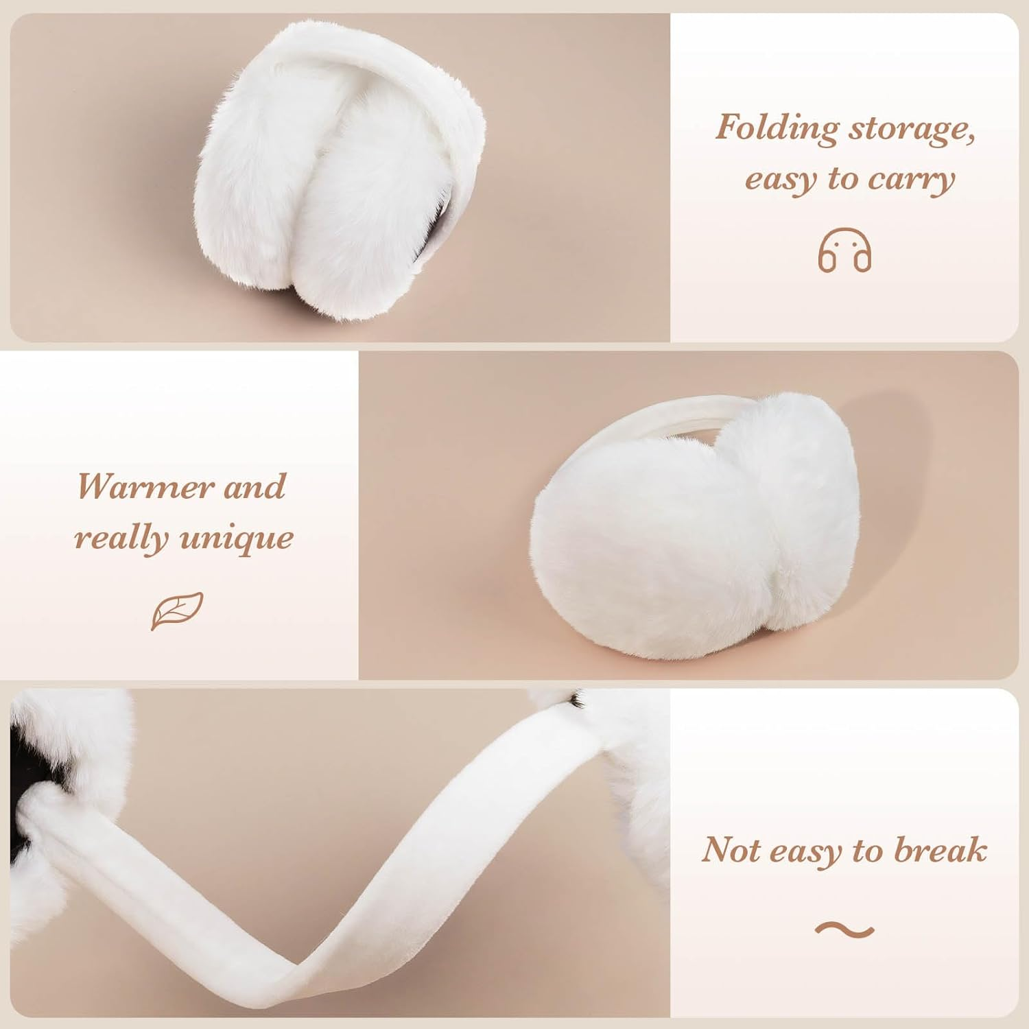PROPOG Women'S Fleece Ear Warmers - White Earmuffs for Girls & Kids - Thermal Headband - Windproof Ear Covers for Cold Weather - Suitable for Outdoor Sports, Skiing, Walking & Winter Gift, White, One image number 3