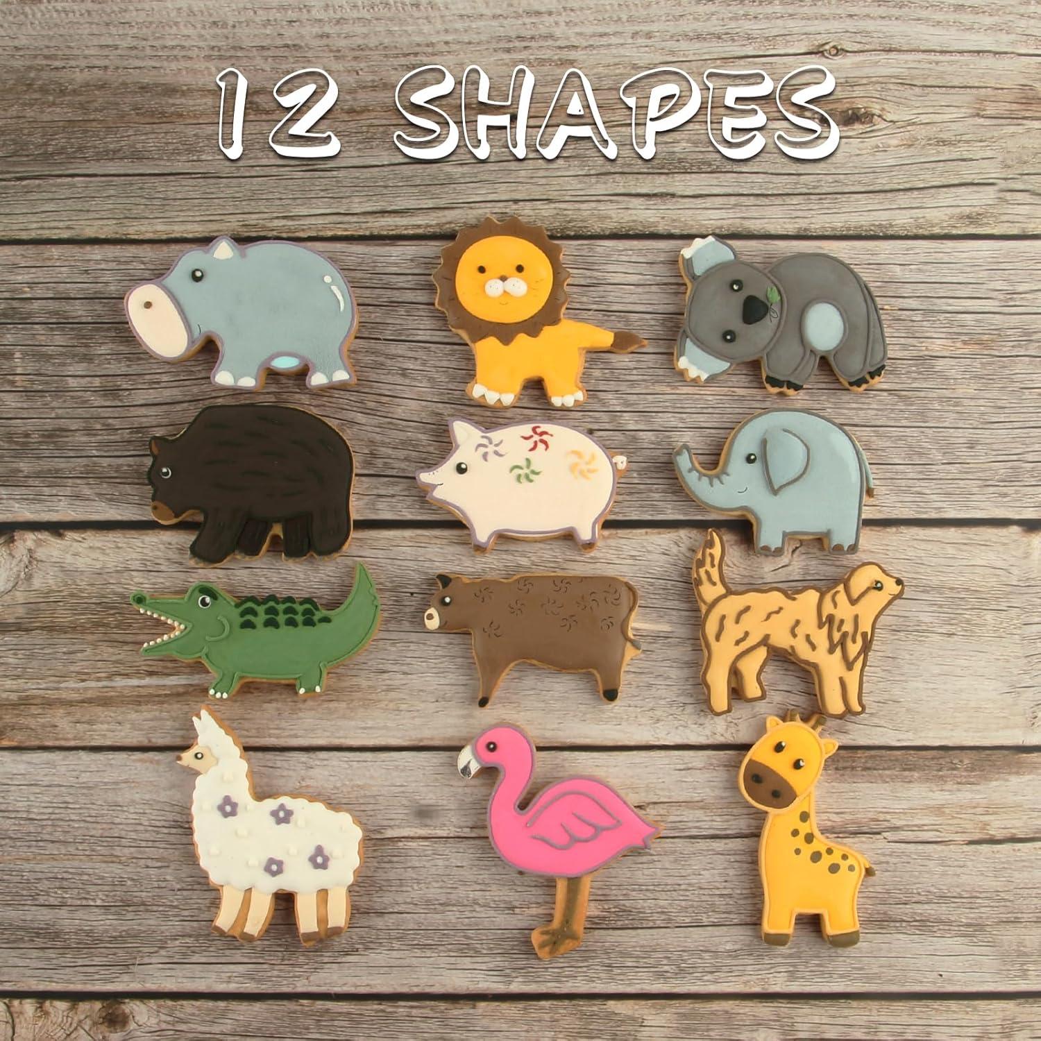 Animal Cookie Cutters for Kids, Safari Zoo Animals 12 PCS Cookie Cutters Set with Lion, Giraffe, Hippo, Panda, Koala, Elephant, Dog, Crocodile, Flamingo Etc. (Gift Box), RHA12 image number 4