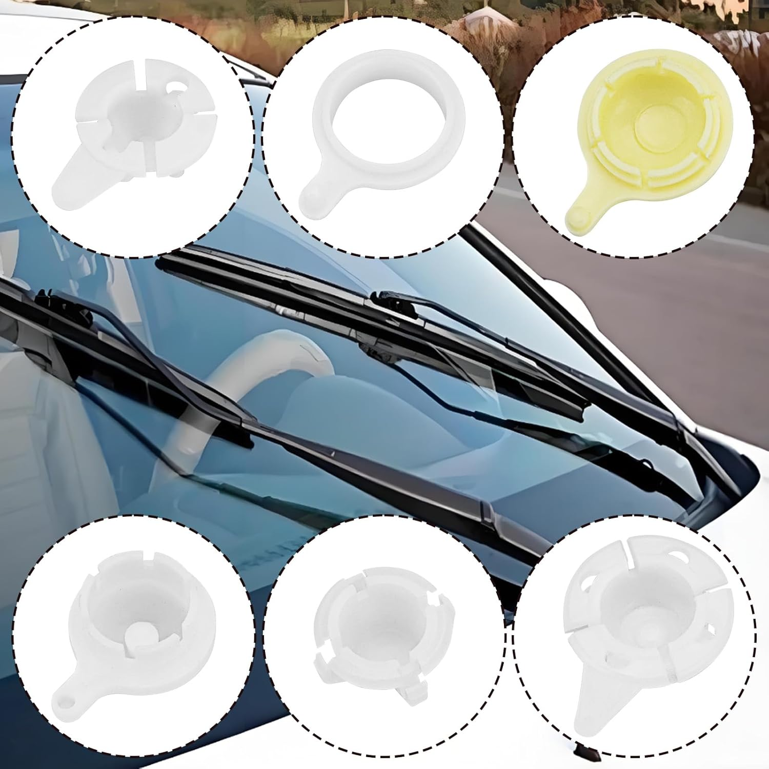 2Sets Car Windshield Wiper Linkage Bush 215Tt12 Ln85 Windshield Wiper Motor Linkage Rod Arms Bush Kit, White and Yellow image number 3