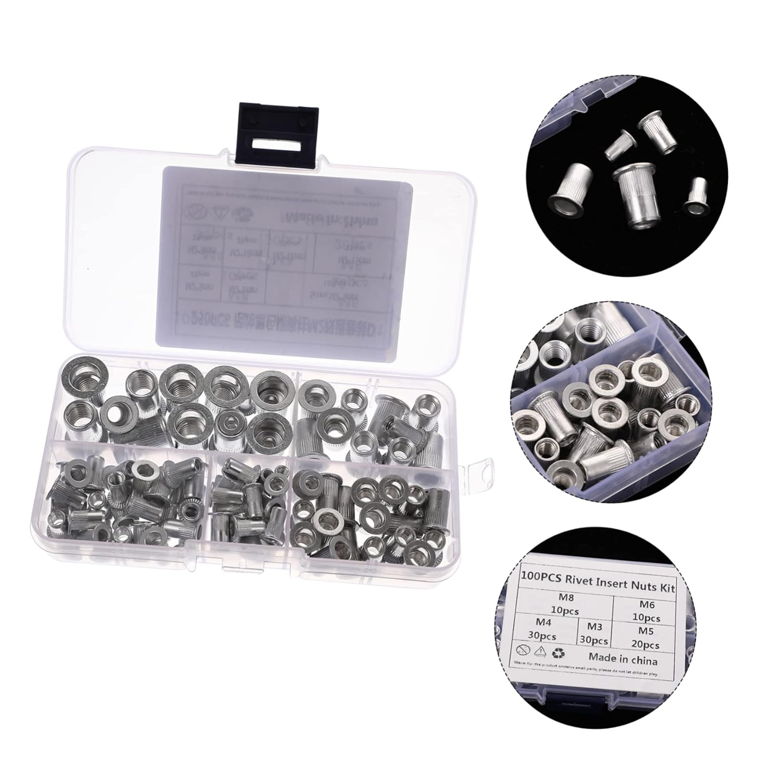 PLAFOPE 100Pcs Aluminum Pull Cap Rivet Nut Insert Assortment for Bicycle Accessories Threaded Insert Riveted Nut Aluminum Alloy Flat Head image number 2