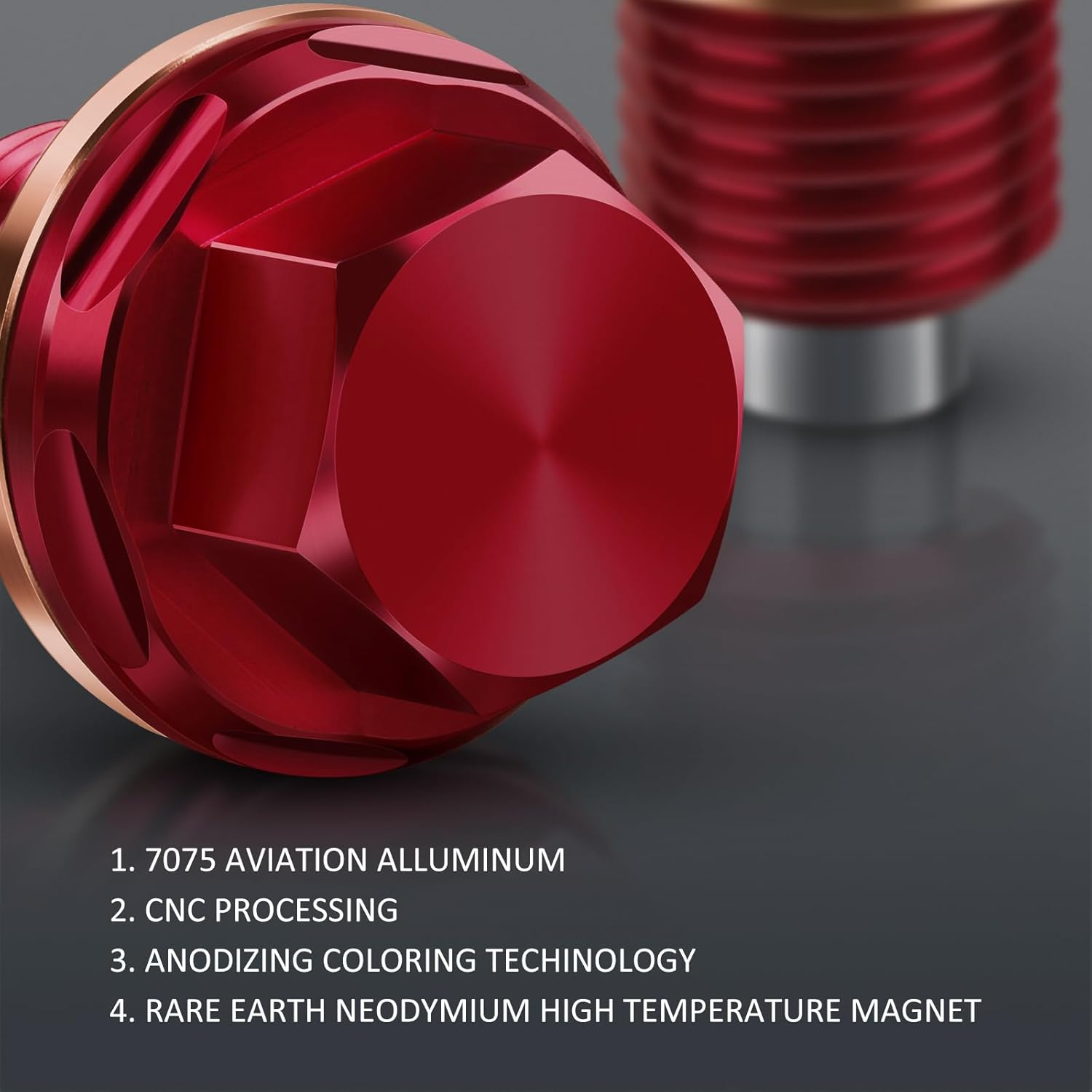 M14 X1.5 Magnetic Oil Drain Plug 7075 Aluminum CNC Craft with Crush Washer Gaskets Replacement for Ford GM Hyundai KIA and More Select Models image number 3