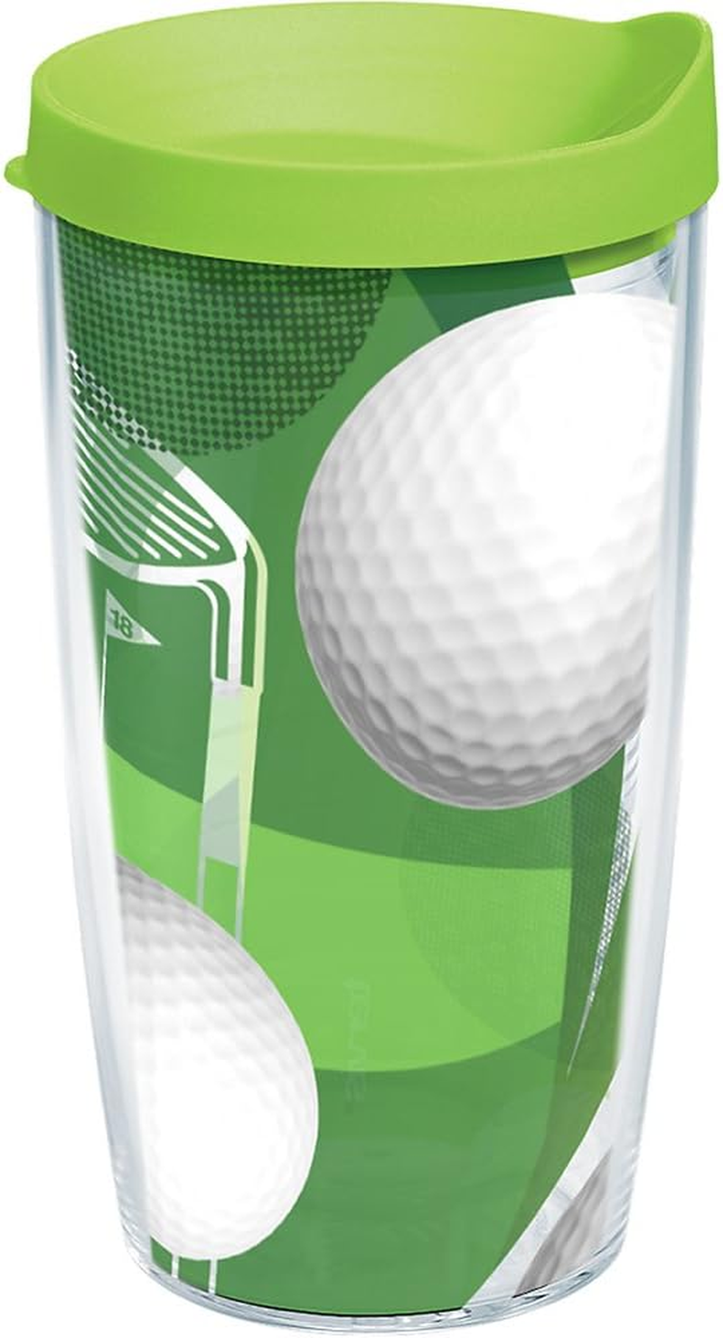 Tervis Golf Balls Wrap Bottle with Lime Green Lid, 24-Ounce, Beverage