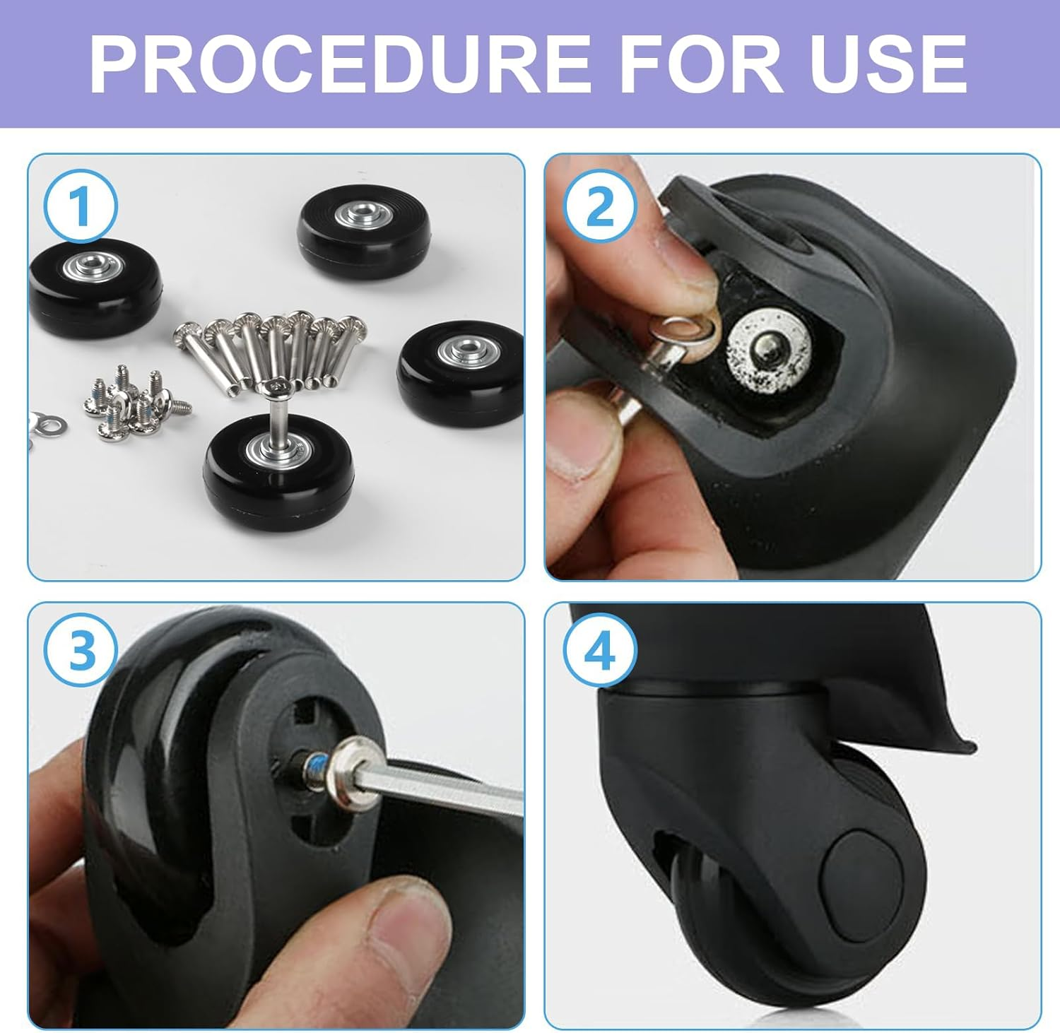 4-Pack Luggage Suitcase Replacement Wheels, 50Mm X 18Mm Rubber Swivel Caster Wheels Repair Kits for Suitcase Inline Skate Caster Board image number 1