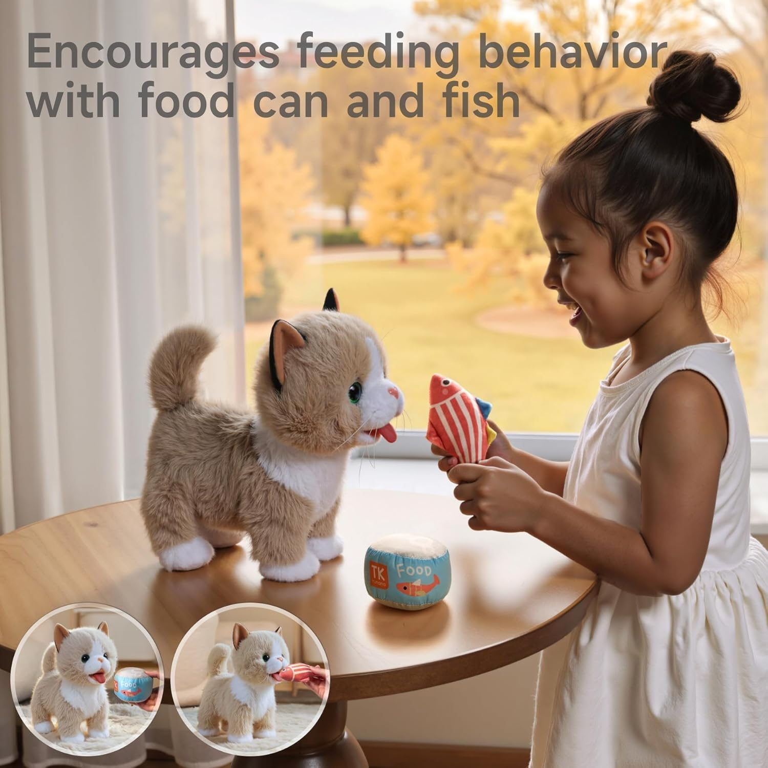 TUMAMA Interactive Cat Toy for Children, Cuddly Toy Kittens with Remote Control Lead Running and Barking, Plush Toy Electronic Kitten Pet from 3 4 5 6 - Walking, Meowing, Tail Wagging image number 5