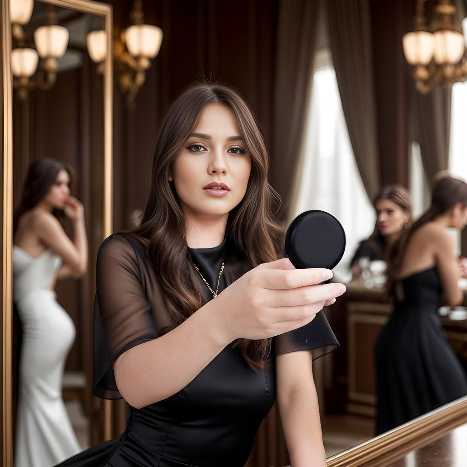 2Pcs Folding Travel Mirror Hair Brushes round Mirror Pocket Hair Brush Portable Mini Pop up Hair Brushes for Women Girls Wet and Dry Hair (Black) - Black image number 5