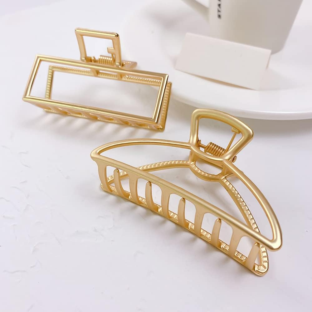 4 Pcs Large Hair Claw Clips for Thick Hair, Nonslip Metal Hair Clips Elegant Alloy Gold Claw Clips for Women Girls Hair Accessories