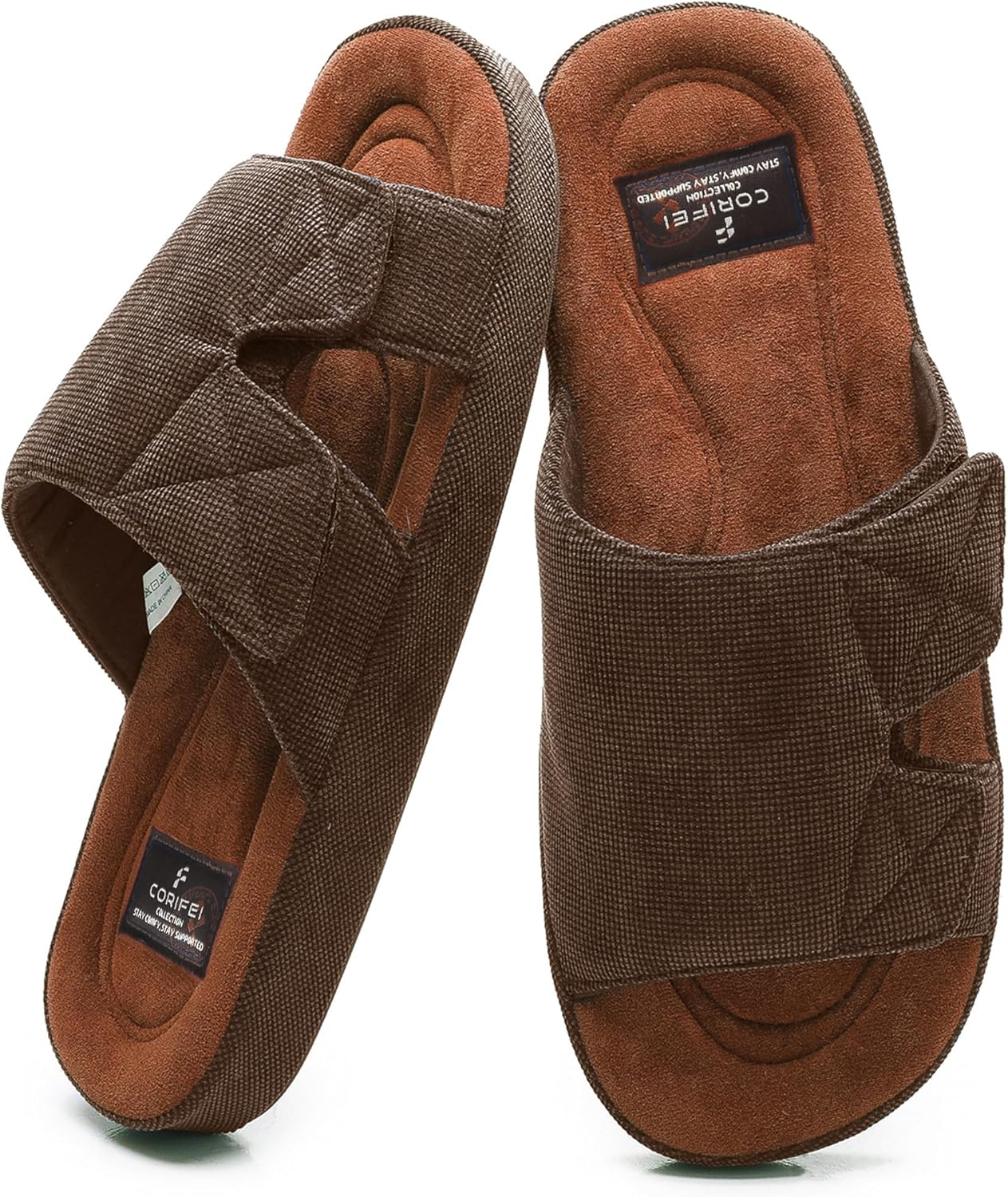 Men'S Open Toe Slippers with Arch Support Adjustable House Slippers Anti-Slip Cross Brand Indoor Outdoor