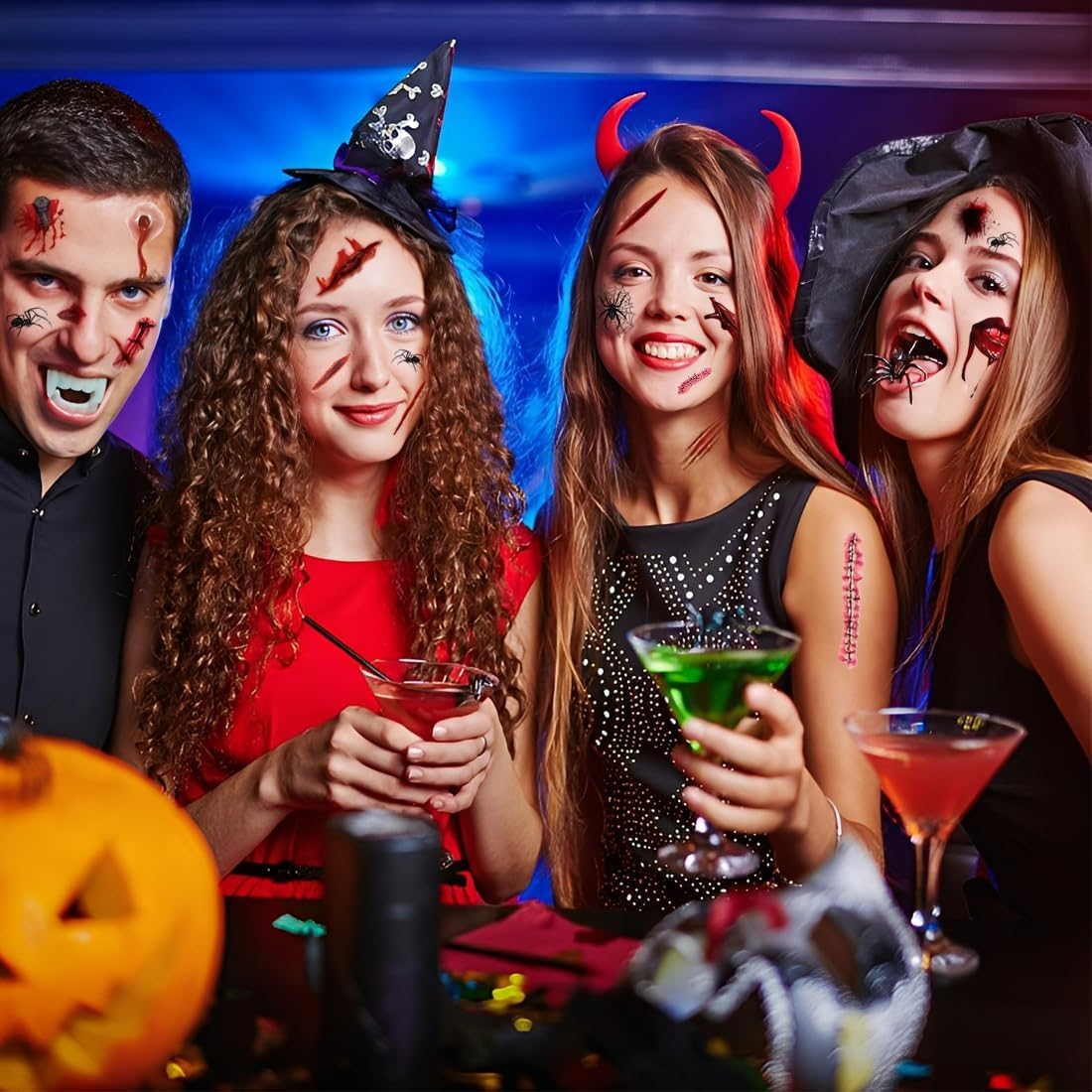 ZORVYN 20 Sheets Halloween Tattoos, Scary Face Stickers, Vampire Zombie Devil Accessories, Scars Wounds Bat Face Tattoo, Adults Children Costume Accessories Motifs image number 4