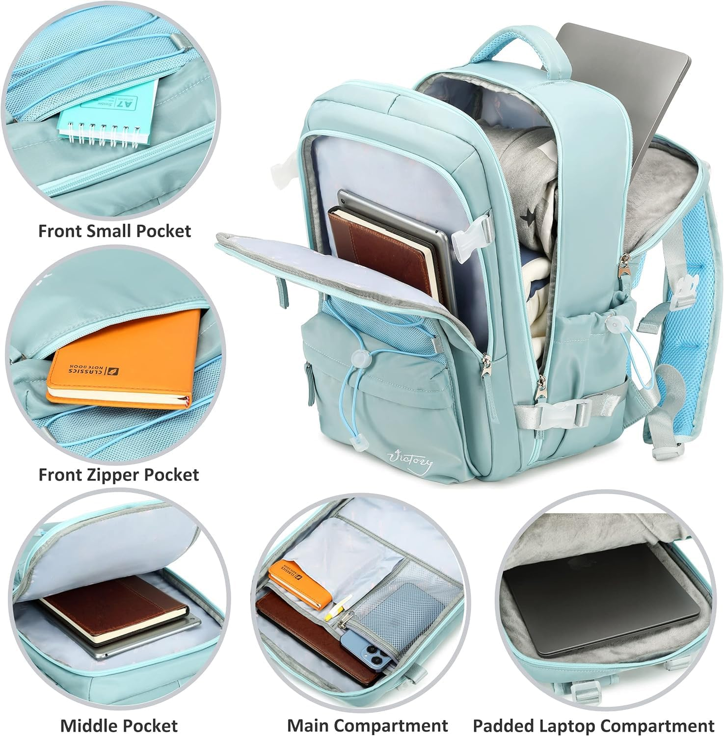 AO ALI VICTORY Travel Backpack for Women Men Laptop Backpacks with USB Port Carry on Backpack Large School College Bookbags image number 5