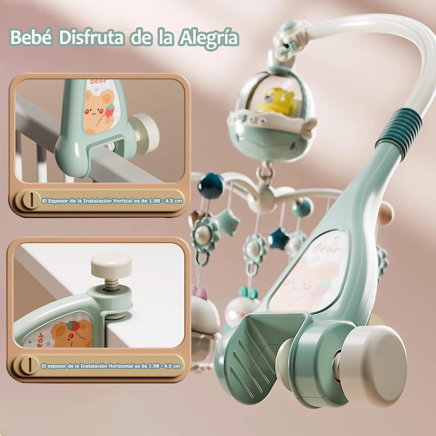 Baby Crib Mobile with Music and Light, Projector Function ＆ Remote Control, Musical Nursery Hanging Mobile for Infants Newborn Gift 0-12 Months, Babies Bassinet Mobile Clip On image number 5