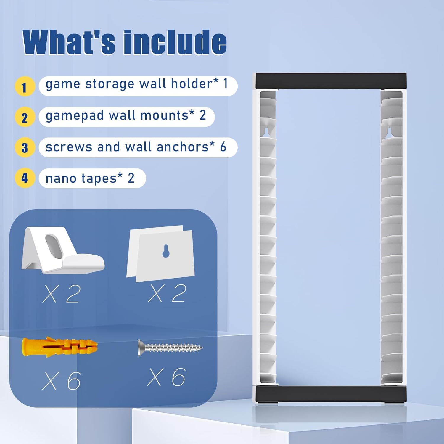 Nargos Video Game Holder Wall Mount, Gaming Accessories Storage for PS5, PS4, Xbox One, Xbox Series X/S Game Cases, Organizer Accessories (Include 2 Controller Wall Holders) image number 4