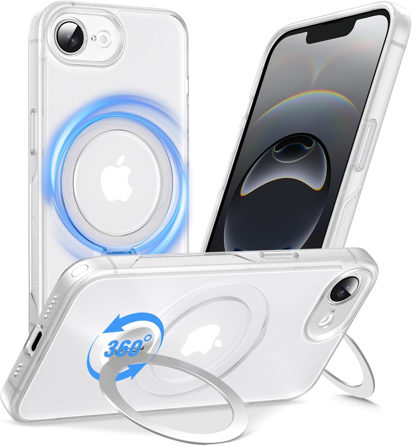 Anqrp Case for Iphone 16E with 360&deg; Magnetic Adjustable Stand, Compatible with Mag, Non-Slip Mobile Phone Case for Iphone 16E, Military Grade Robust Protective Case, White Mist image number 2