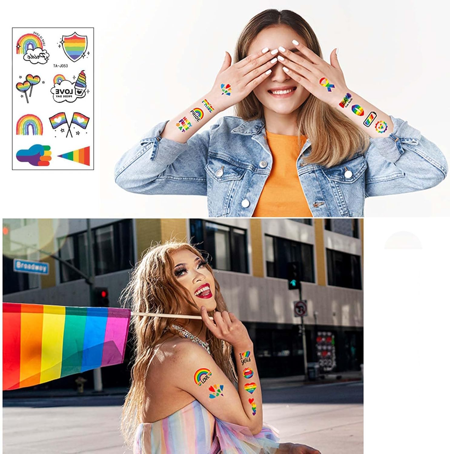 15 Sheets Rainbow Temporary Tattoos,Lesbian Gay Pride Decorations Rainbow Tattoos Stickers,Waterproof Temporary Tattoos for Pride Parades Party Supplies image number 3