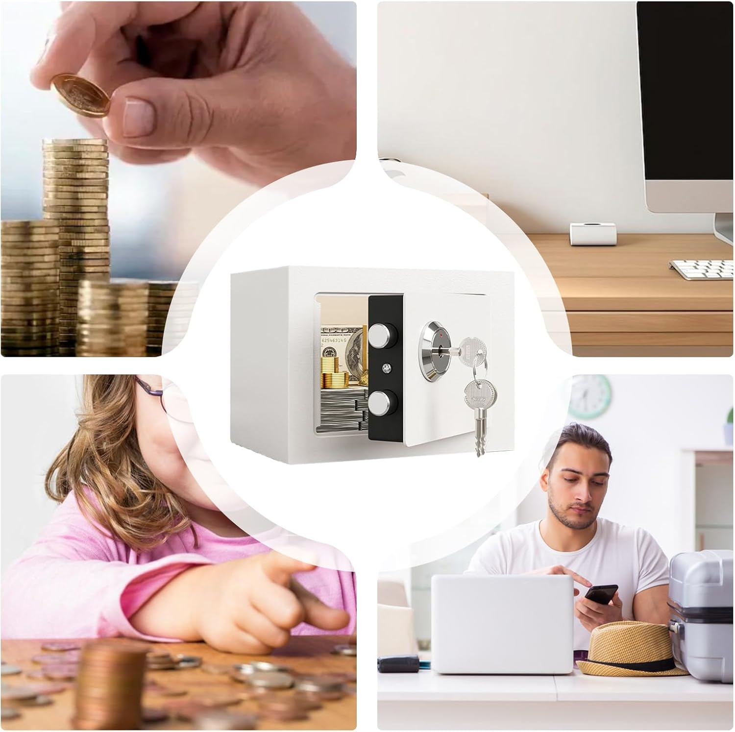 Security Safe - Small Steel Safety Lock Box for Money Fireproof Money Case for Valuables Cabinet Apartment Portable, Home Safe - Small Steel Safety Lock Box for Money Cabinet Apartment Portable Coin image number 1